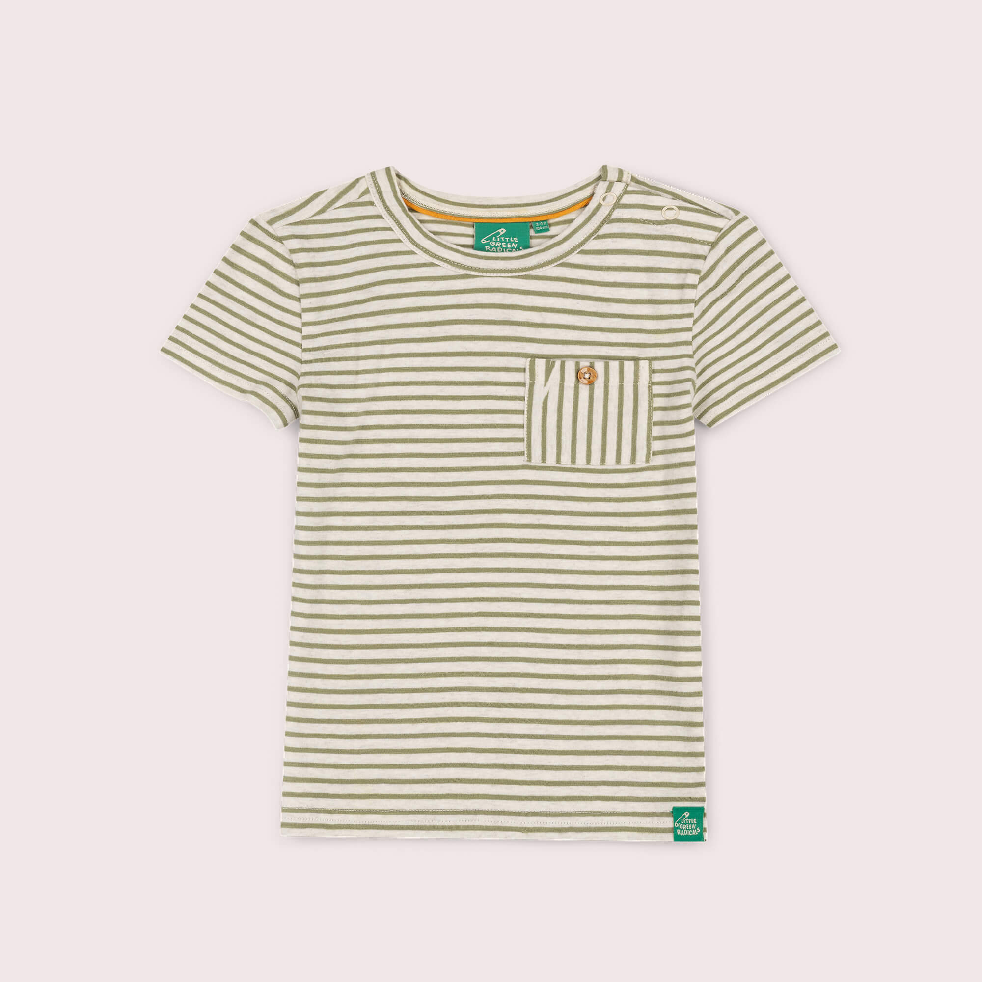 Chive Green Striped Organic Essential T-Shirt Green / 7-8y