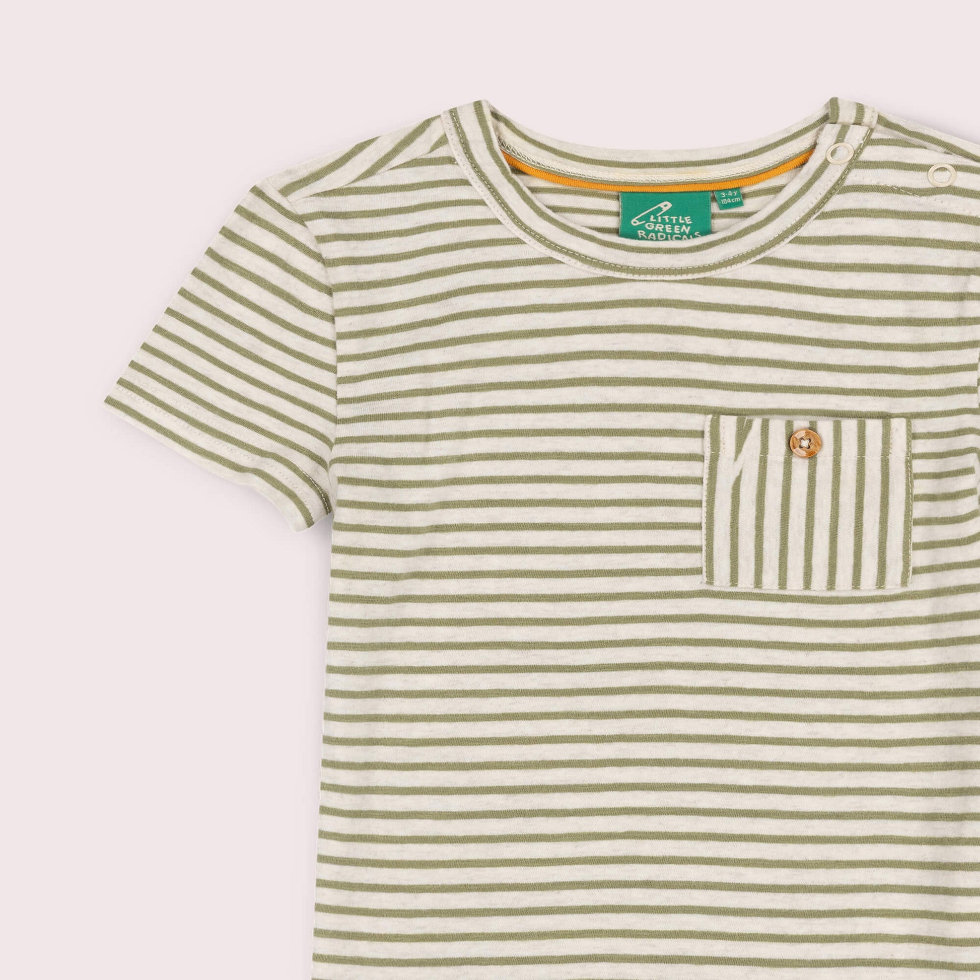 Chive Green Striped Organic Essential T-Shirt Green / 7-8y