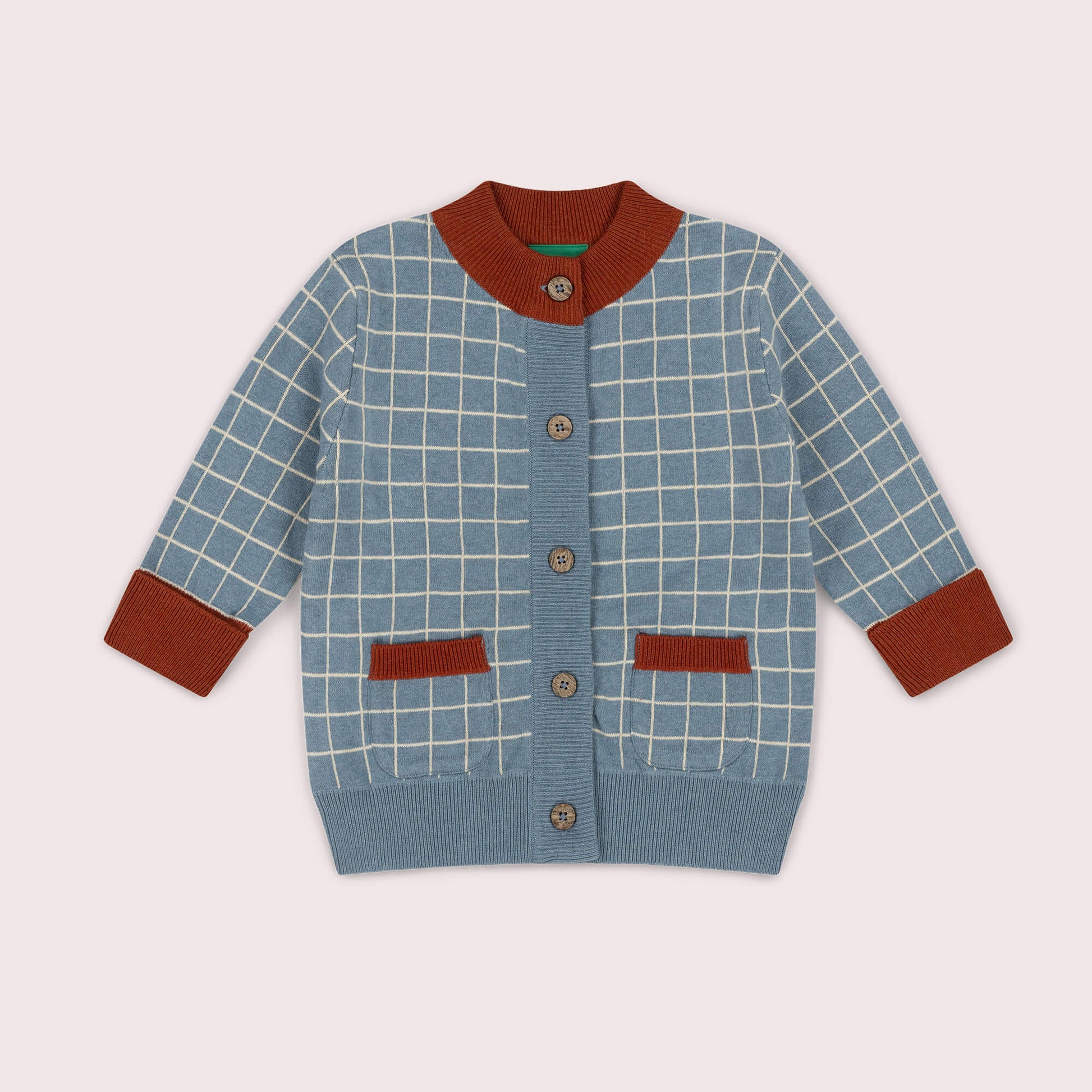 Lake Blue Check Knitted Cardigan Blue / 7-8y
