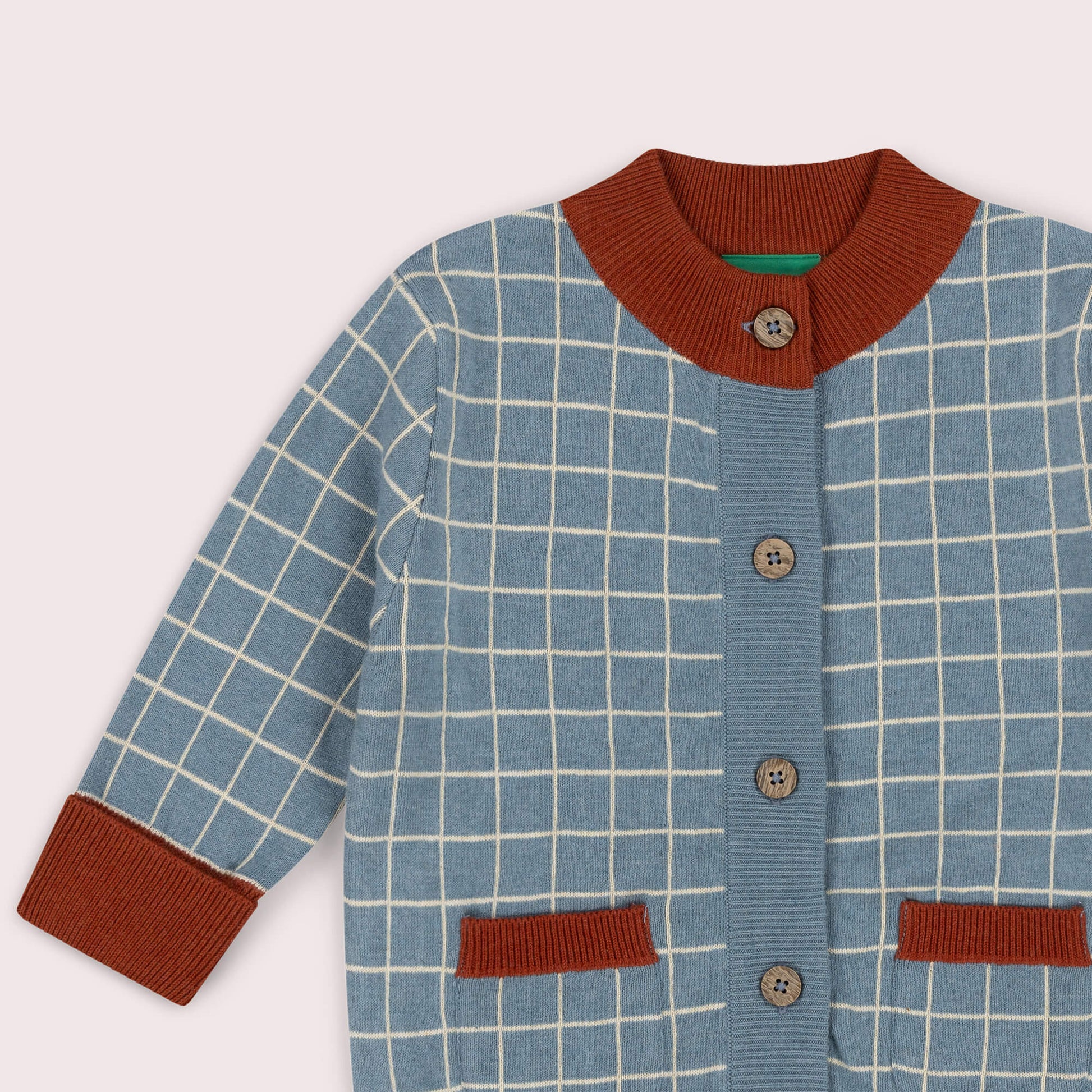 Lake Blue Check Knitted Cardigan Blue / 7-8y