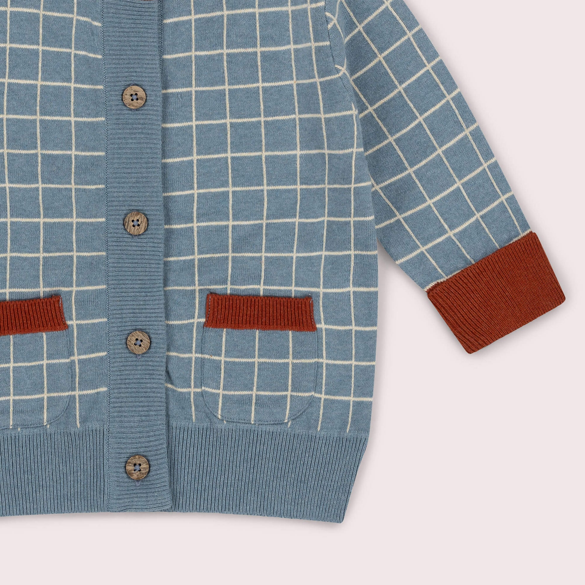 Lake Blue Check Knitted Cardigan Blue / 7-8y