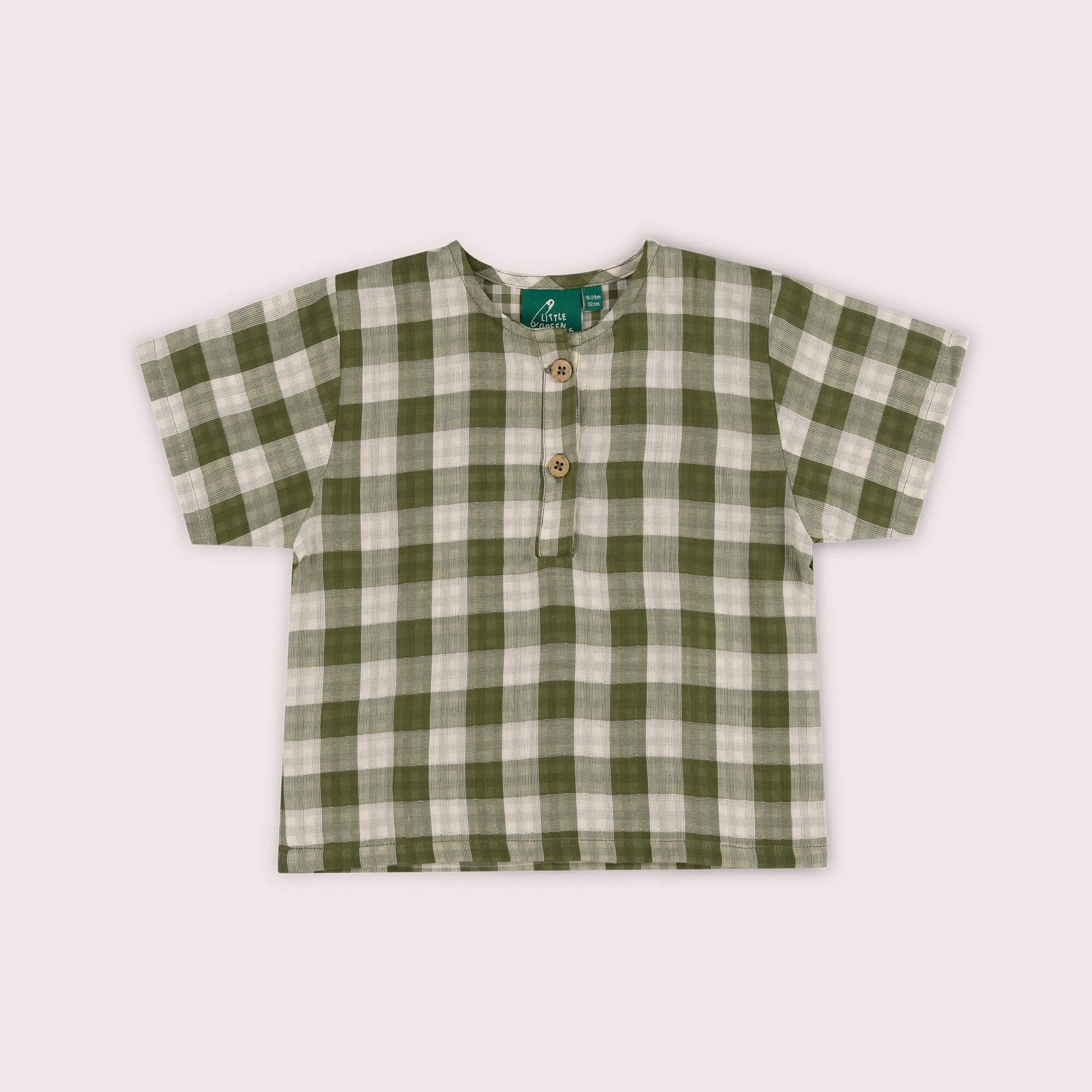 Chive Green Check Short Sleeve Henley Top Green / 7-8y