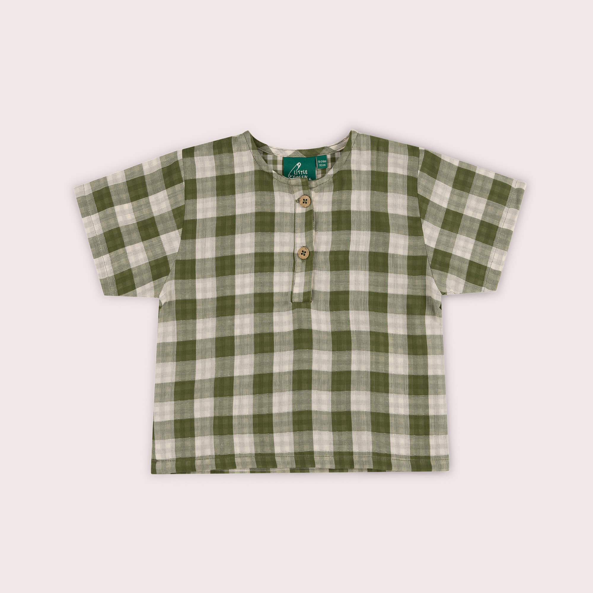 Chive Green Check Short Sleeve Henley Top Green / 7-8y