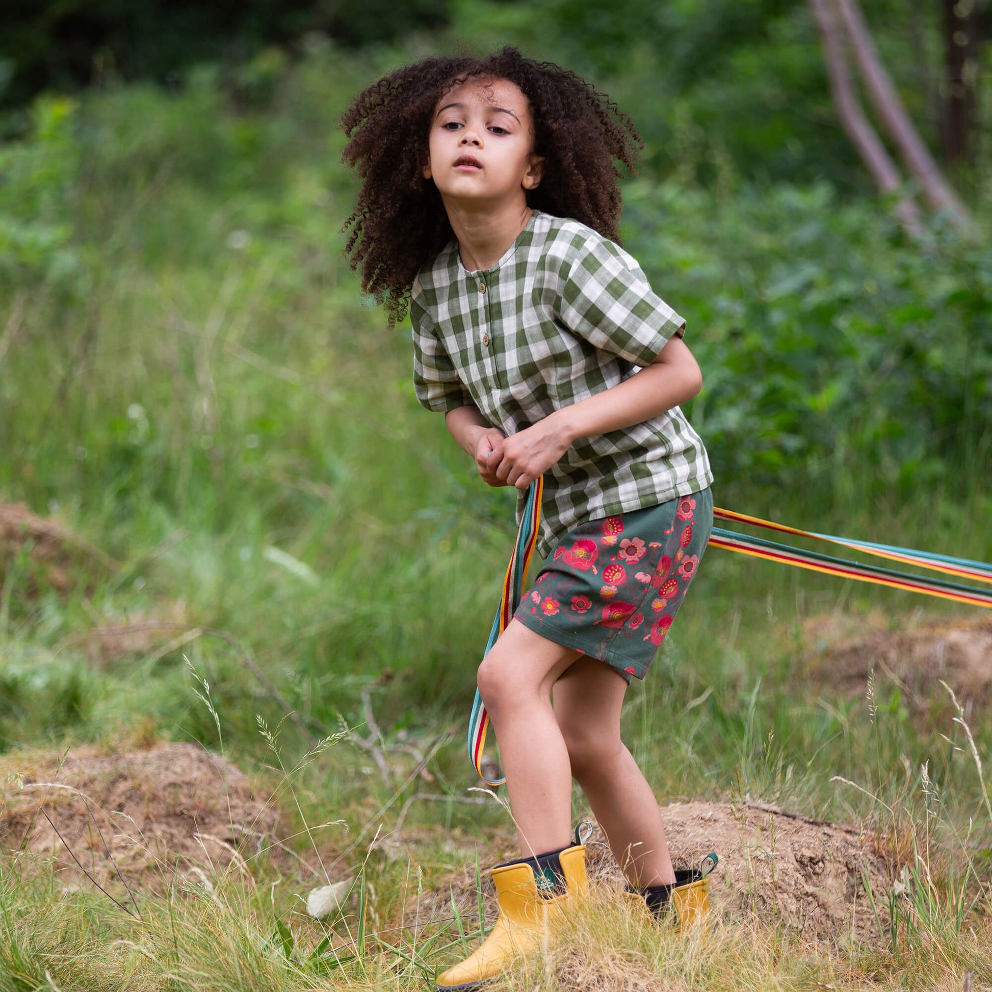 Chive Green Check Short Sleeve Henley Top Green / 7-8y