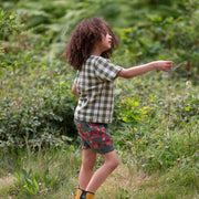 Chive Green Check Short Sleeve Henley Top Green / 7-8y