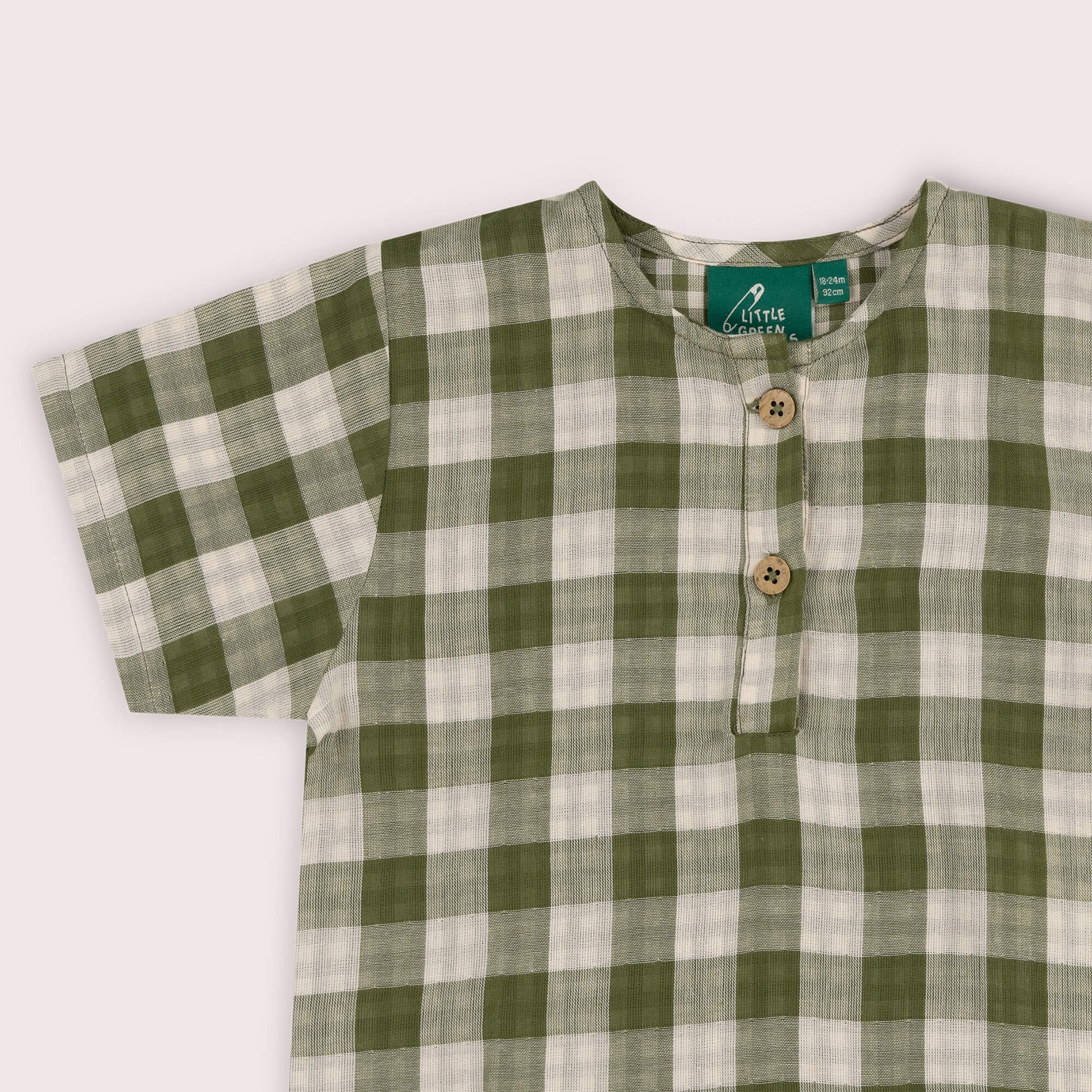 Chive Green Check Short Sleeve Henley Top Green / 7-8y