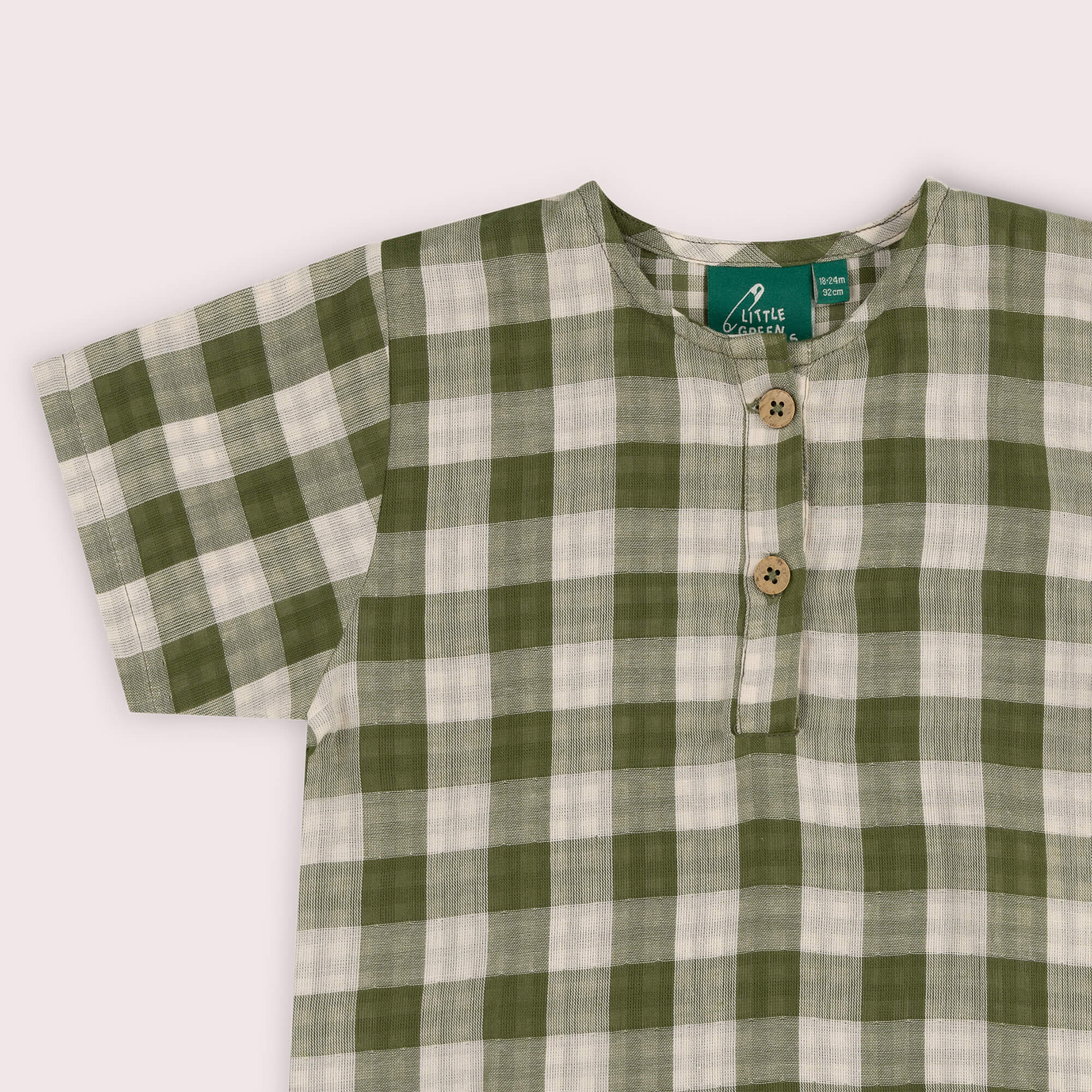 Chive Green Check Short Sleeve Henley Top Green / 7-8y
