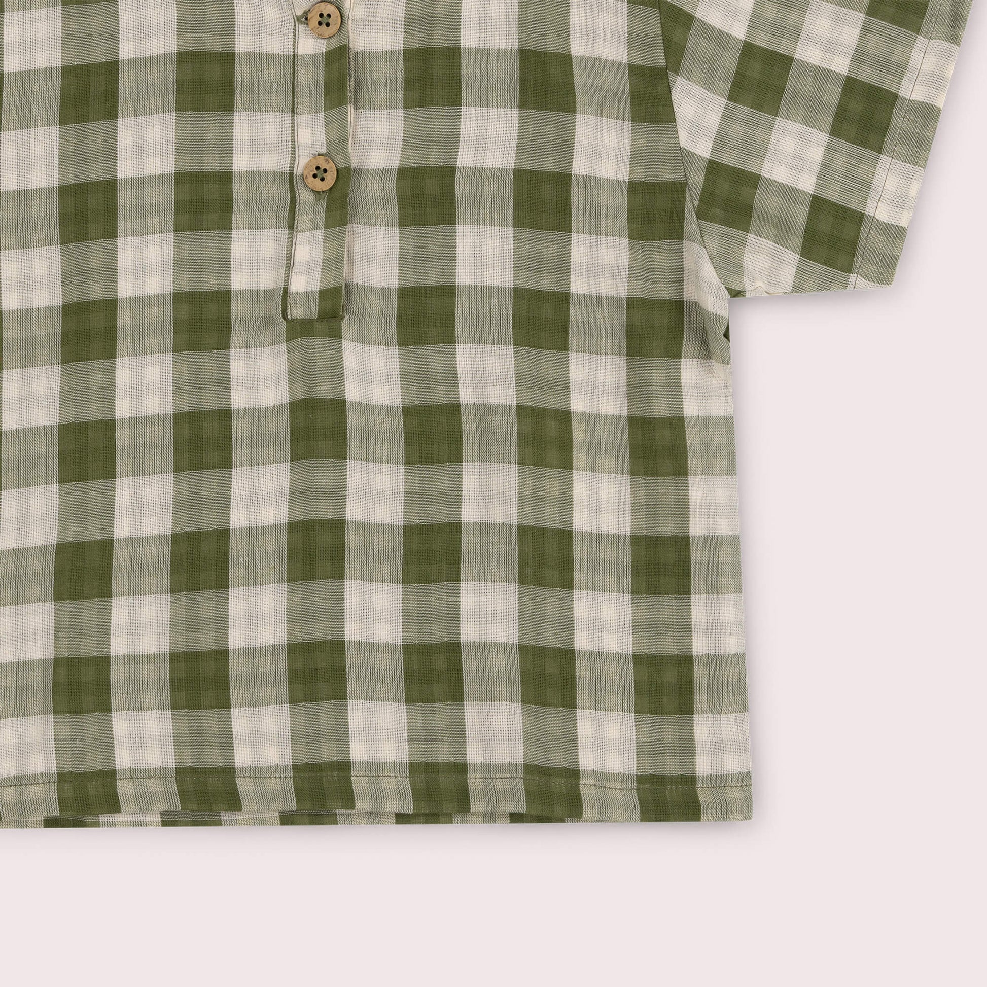 Chive Green Check Short Sleeve Henley Top Green / 7-8y