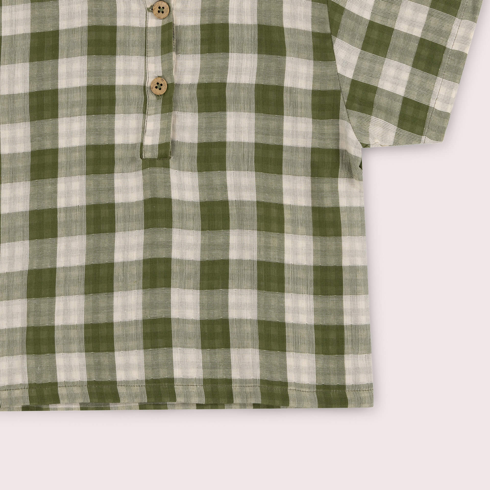 Chive Green Check Short Sleeve Henley Top Green / 7-8y