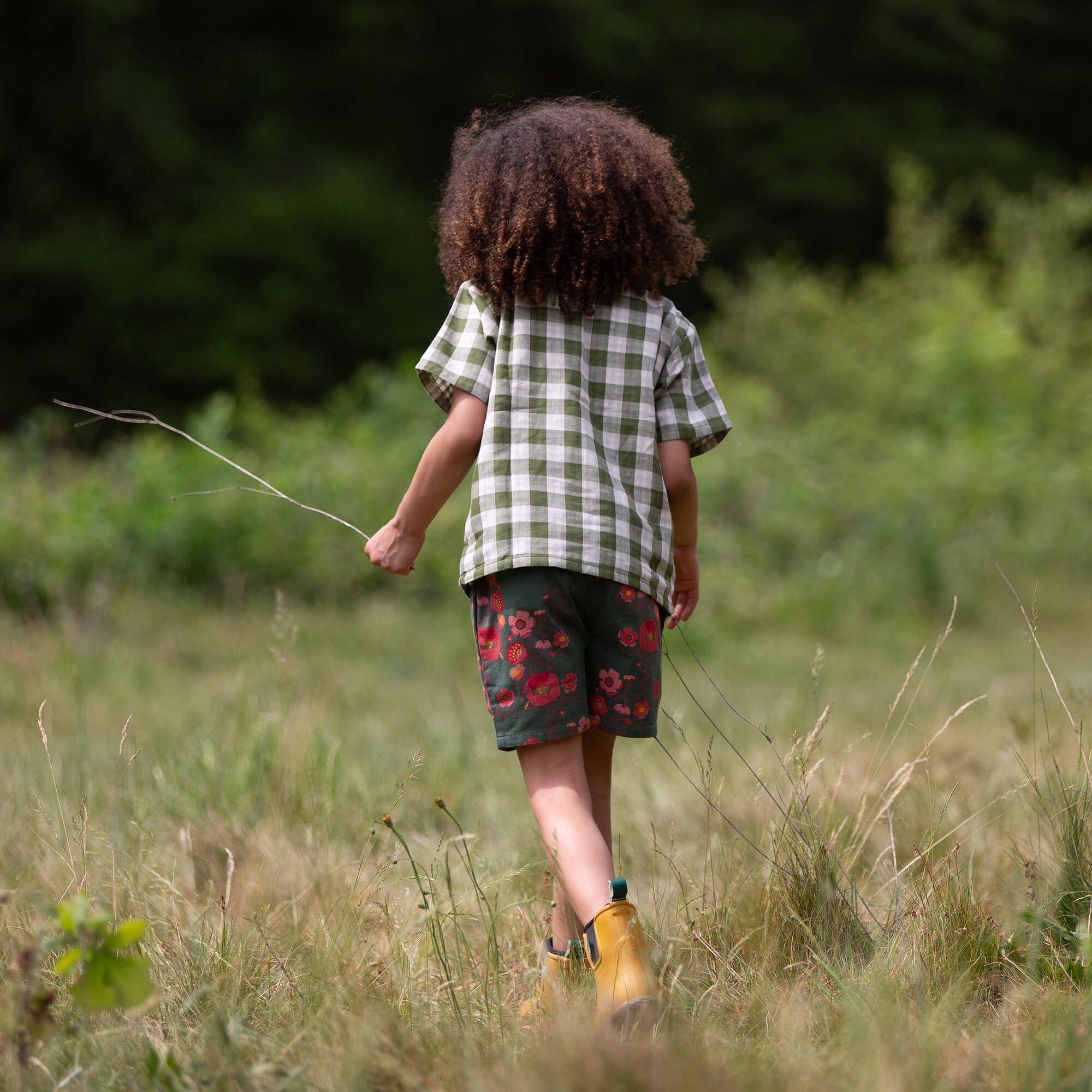 Chive Green Check Short Sleeve Henley Top Green / 7-8y