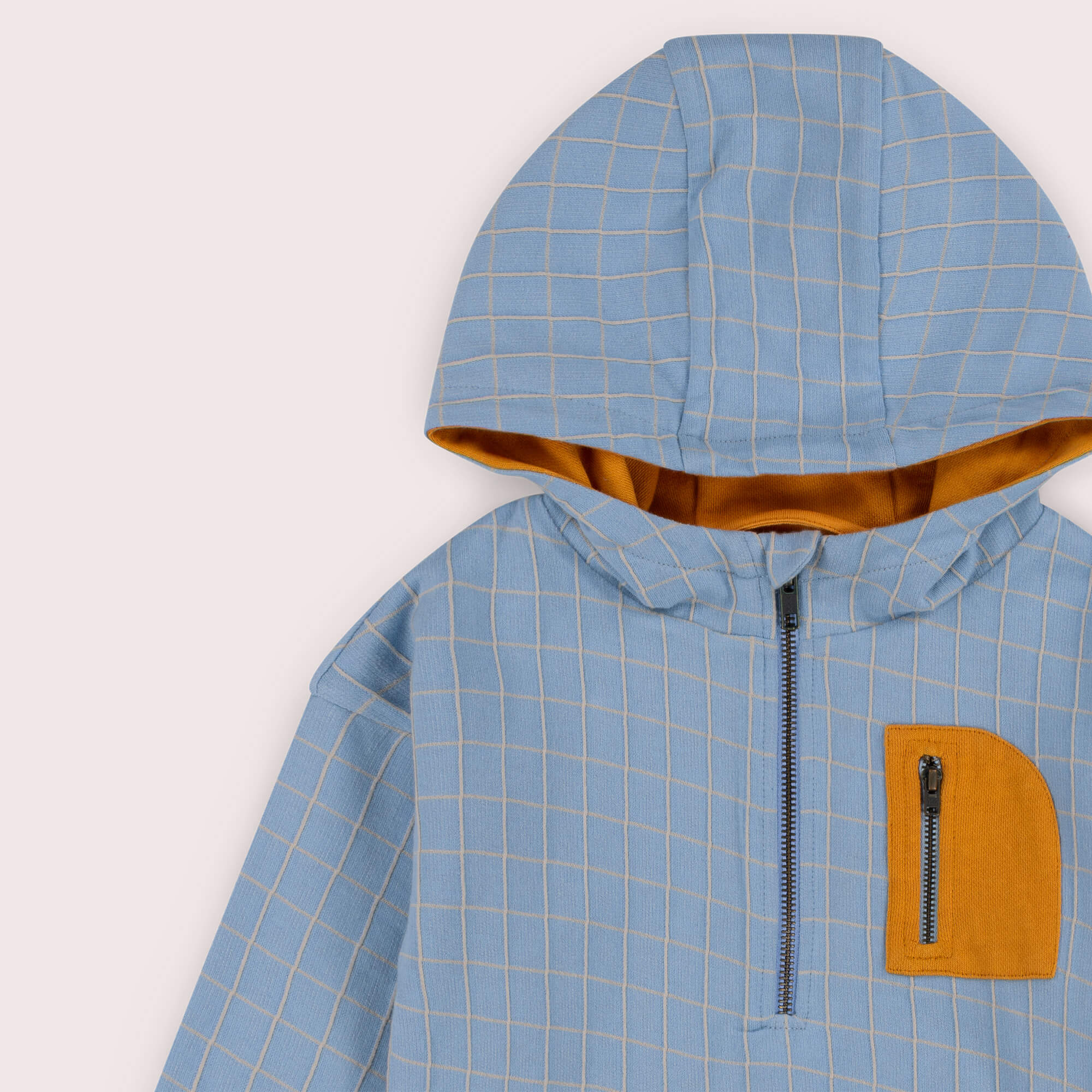 Lake Blue Check Quarter Zip Hoodie Blue / 7-8y