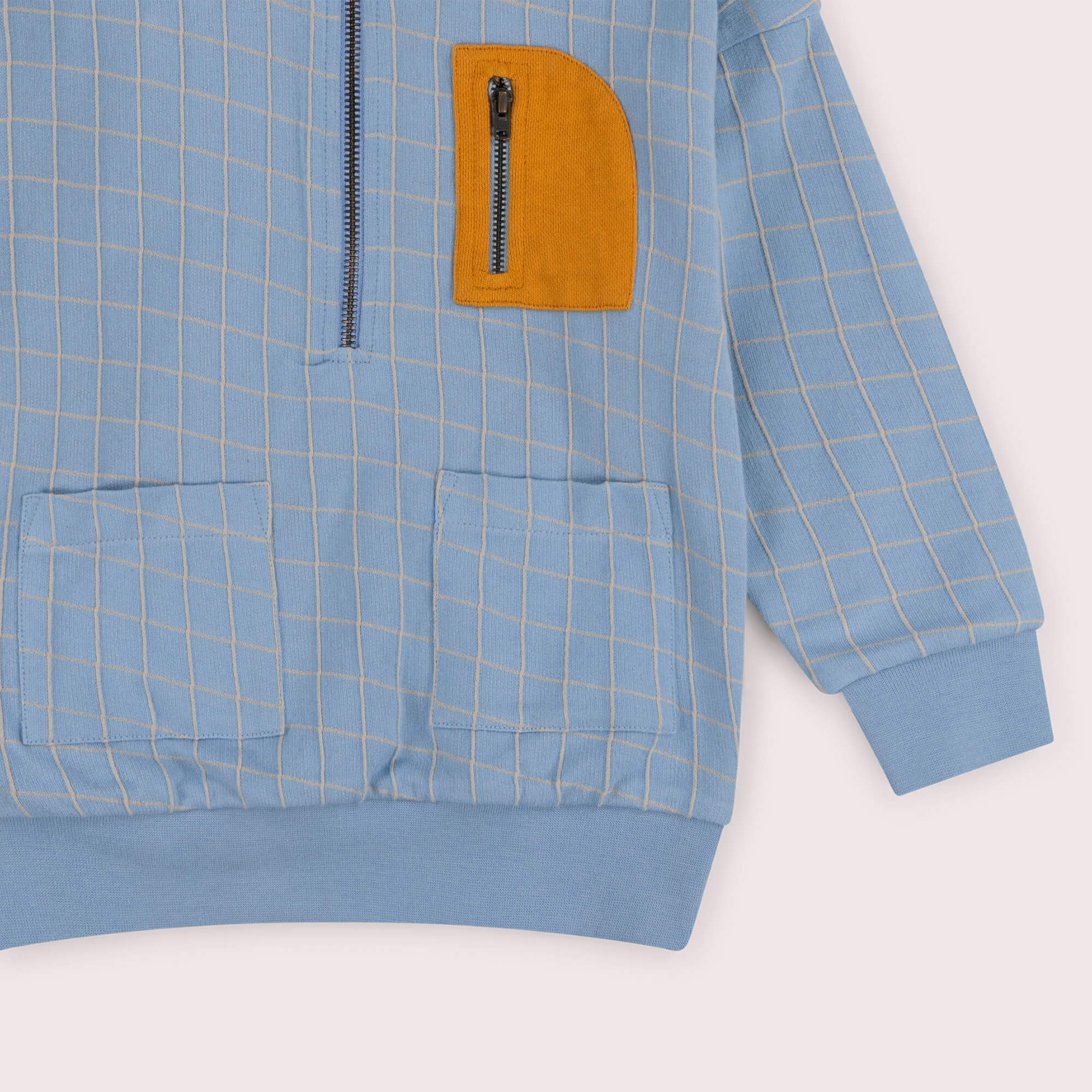 Lake Blue Check Quarter Zip Hoodie Blue / 7-8y
