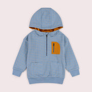 Lake Blue Check Quarter Zip Hoodie Blue / 7-8y