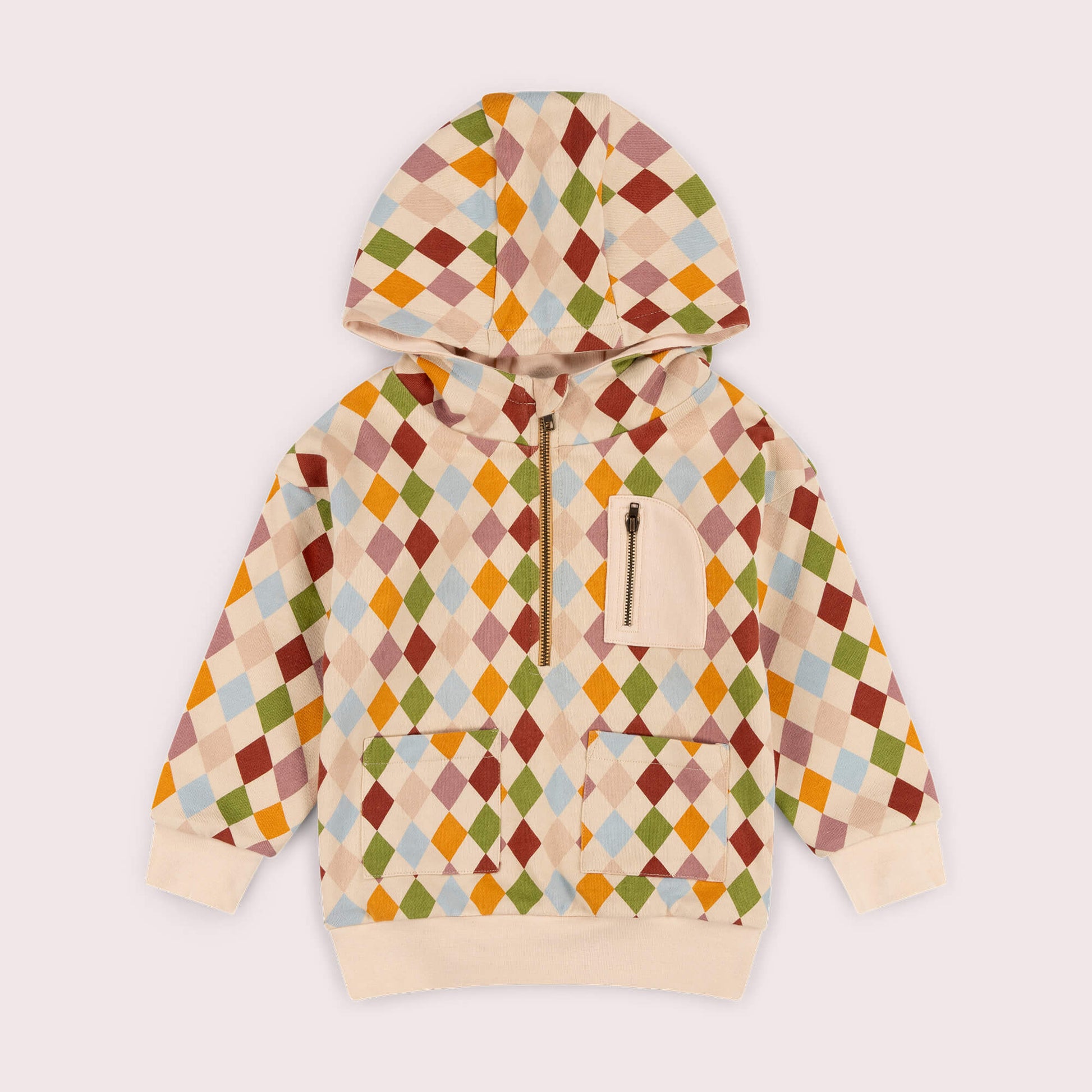 Diamond Check Quarter Zip Hoodie Multi / 7-8y