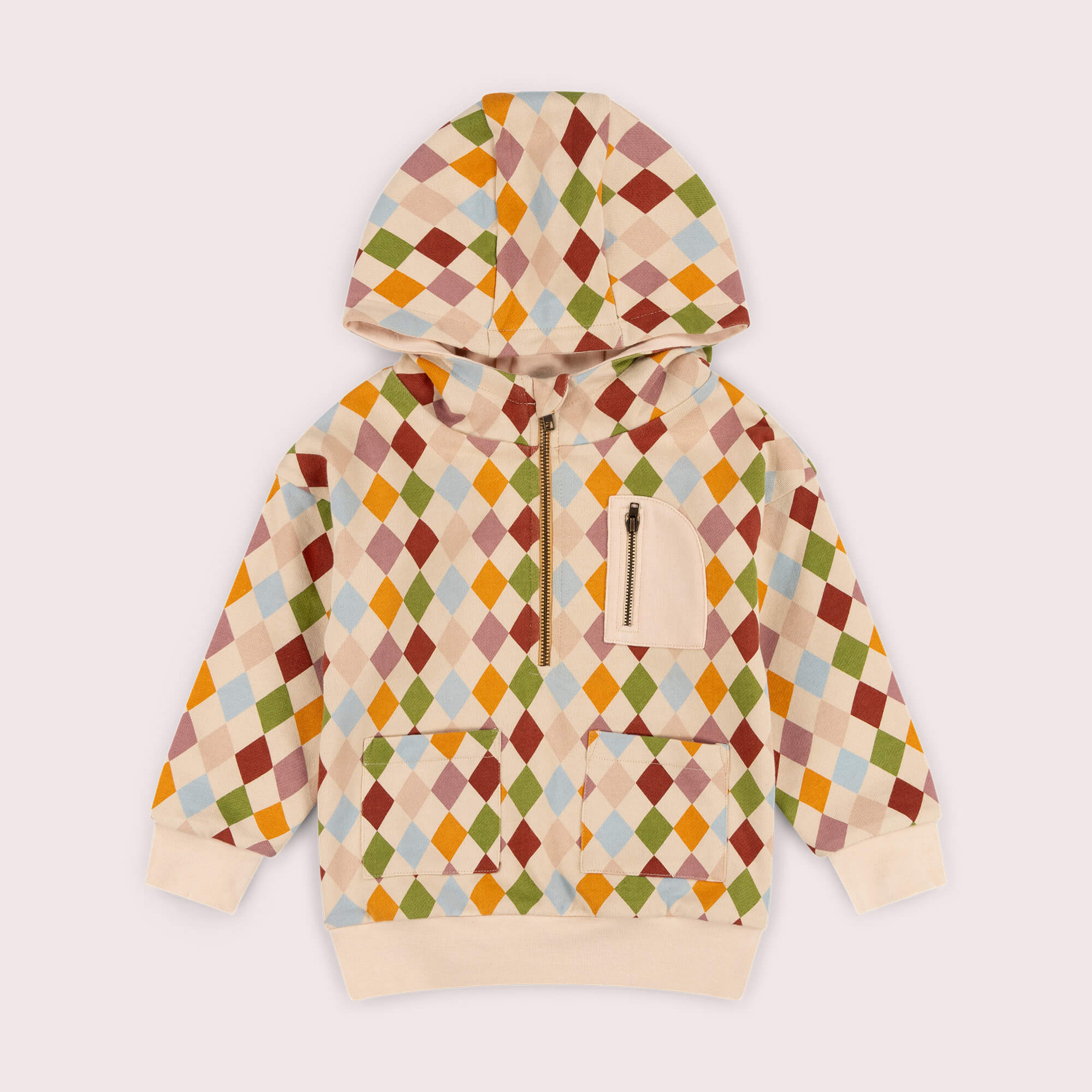 Diamond Check Quarter Zip Hoodie Multi / 7-8y