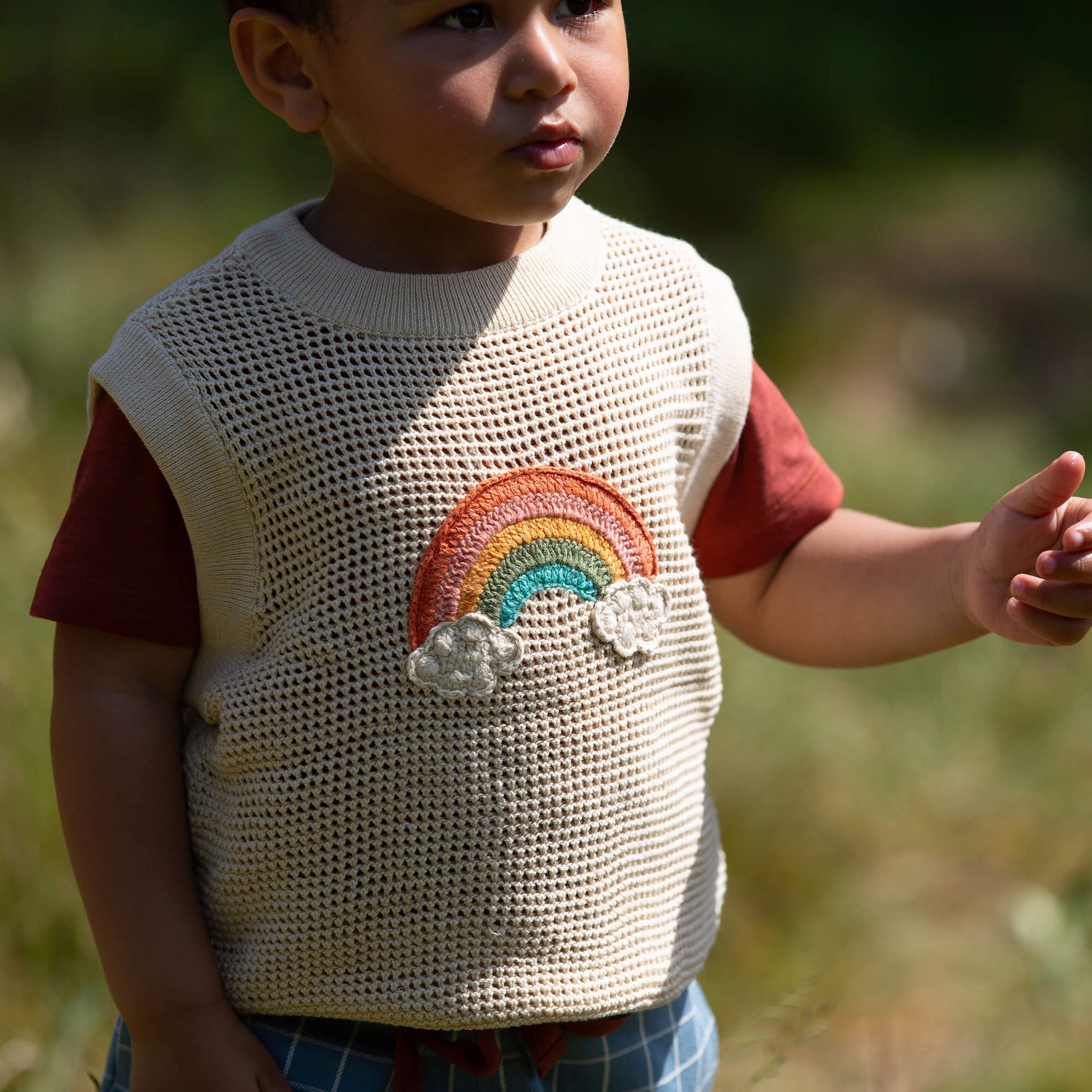 Rainbow Applique Knitted Pullover Oatmeal / 7-8y