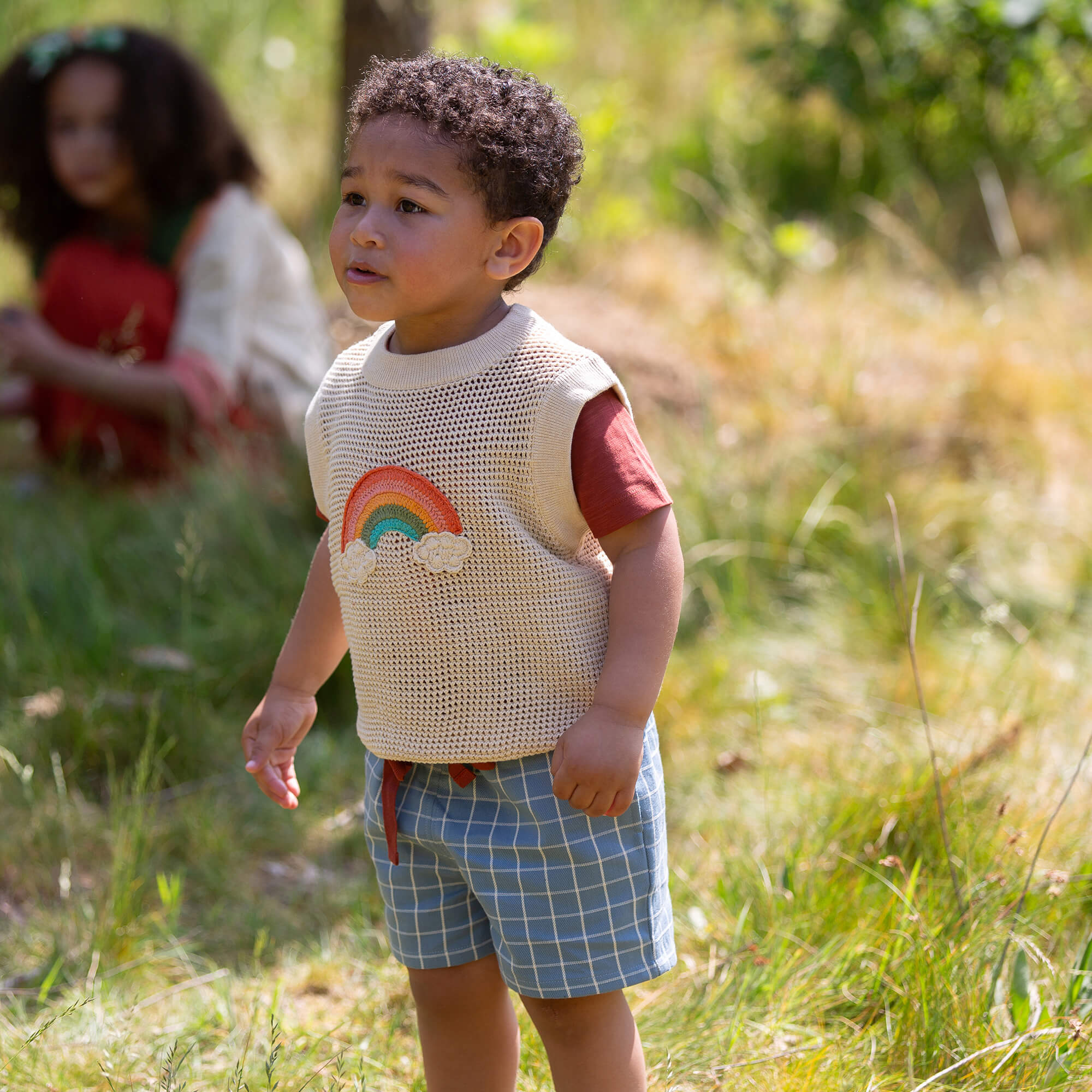 Rainbow Applique Knitted Pullover Oatmeal / 7-8y