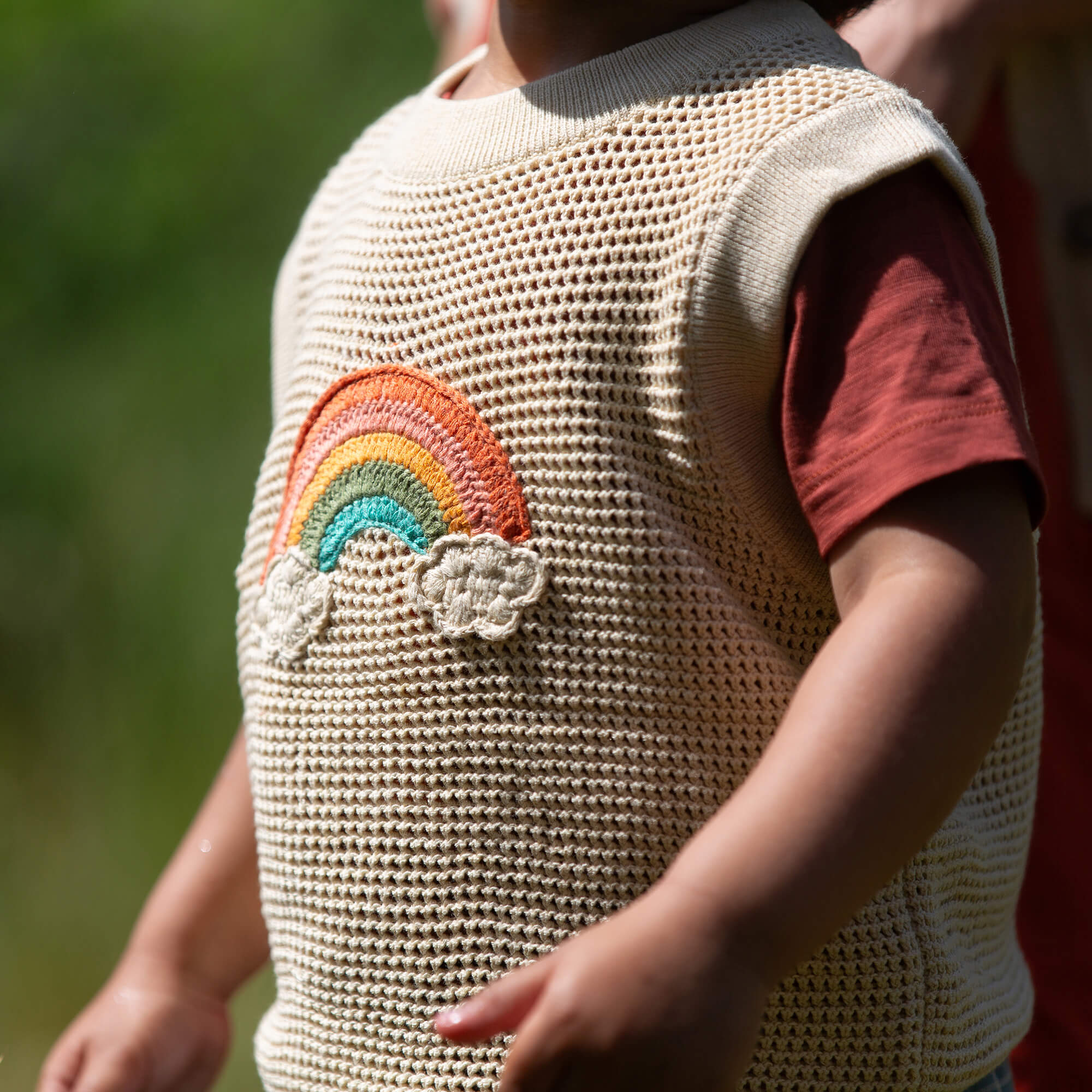 Rainbow Applique Knitted Pullover Oatmeal / 7-8y