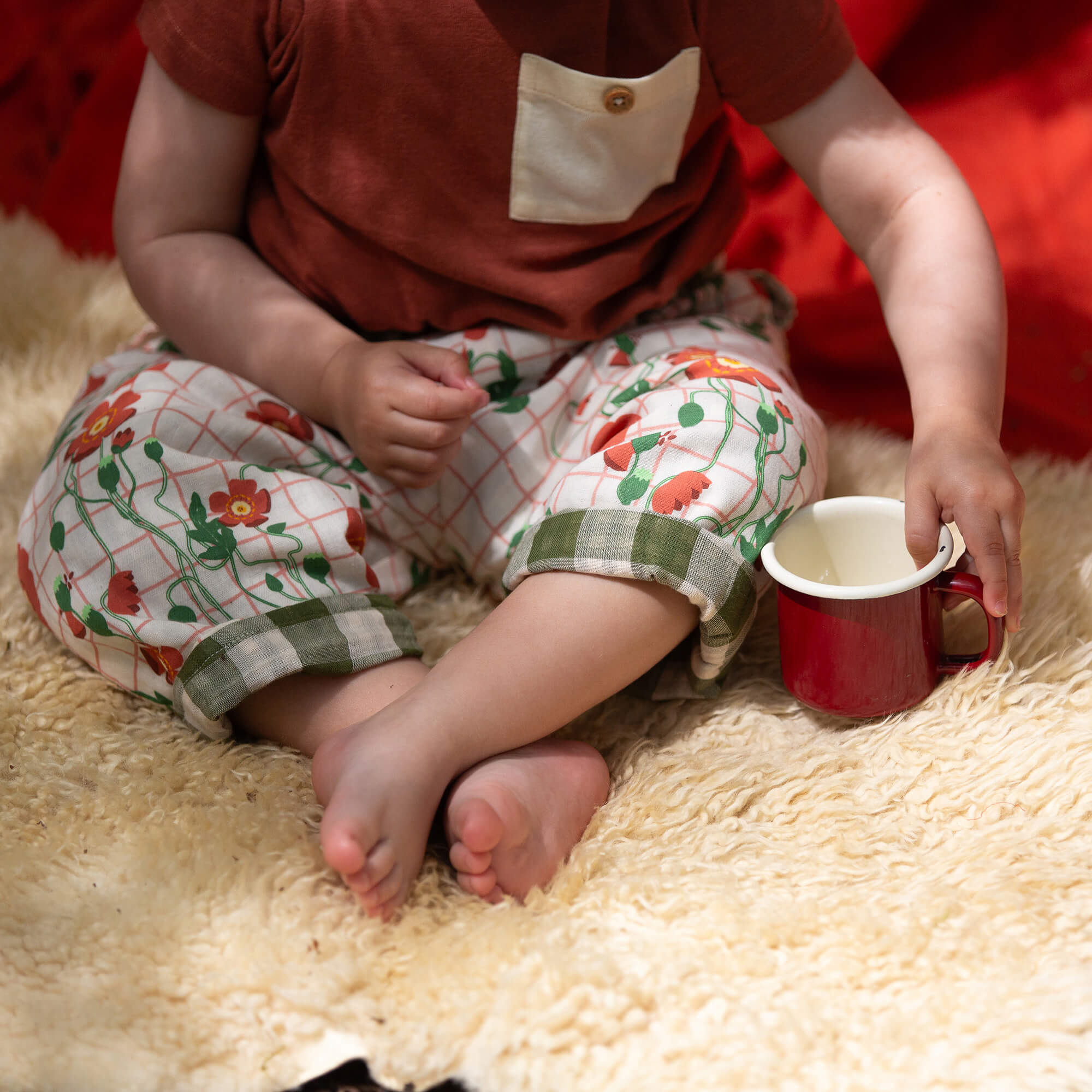 Cream Wild Poppies Reversible Pull On Trousers Cream / 7-8y