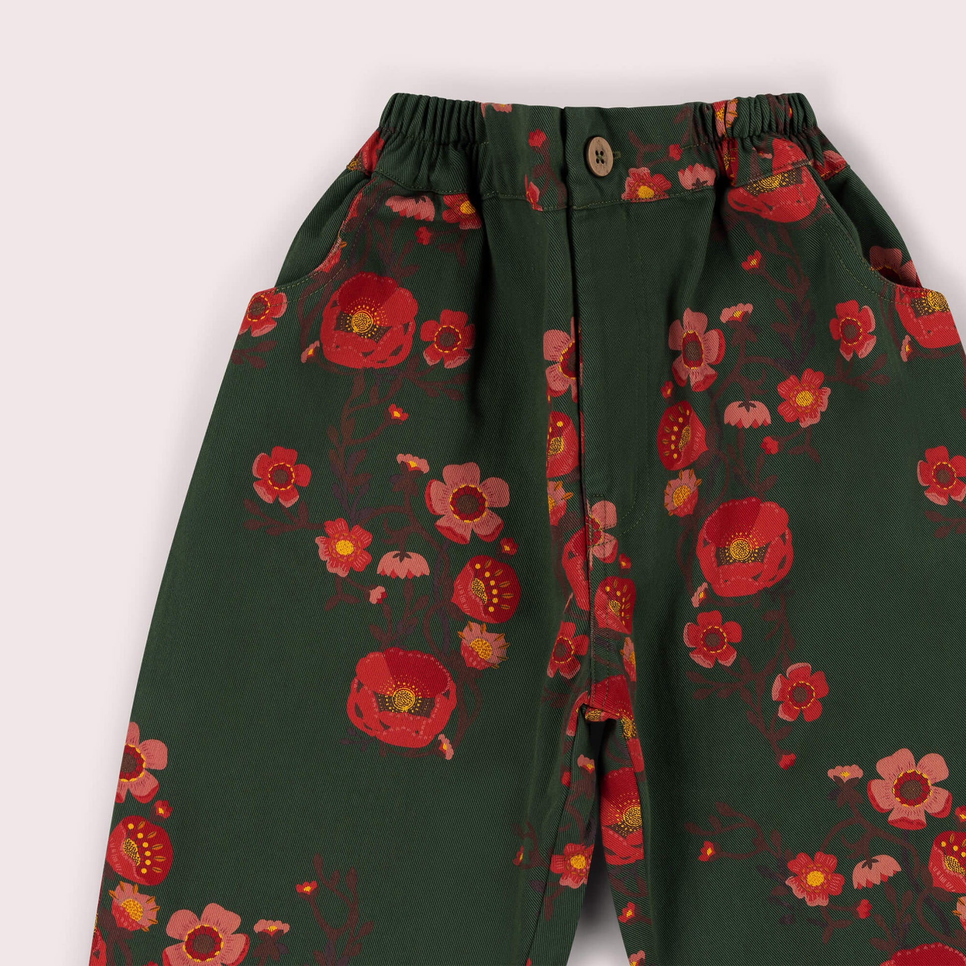 Olive Poppies Barrel Trousers Green / 7-8y