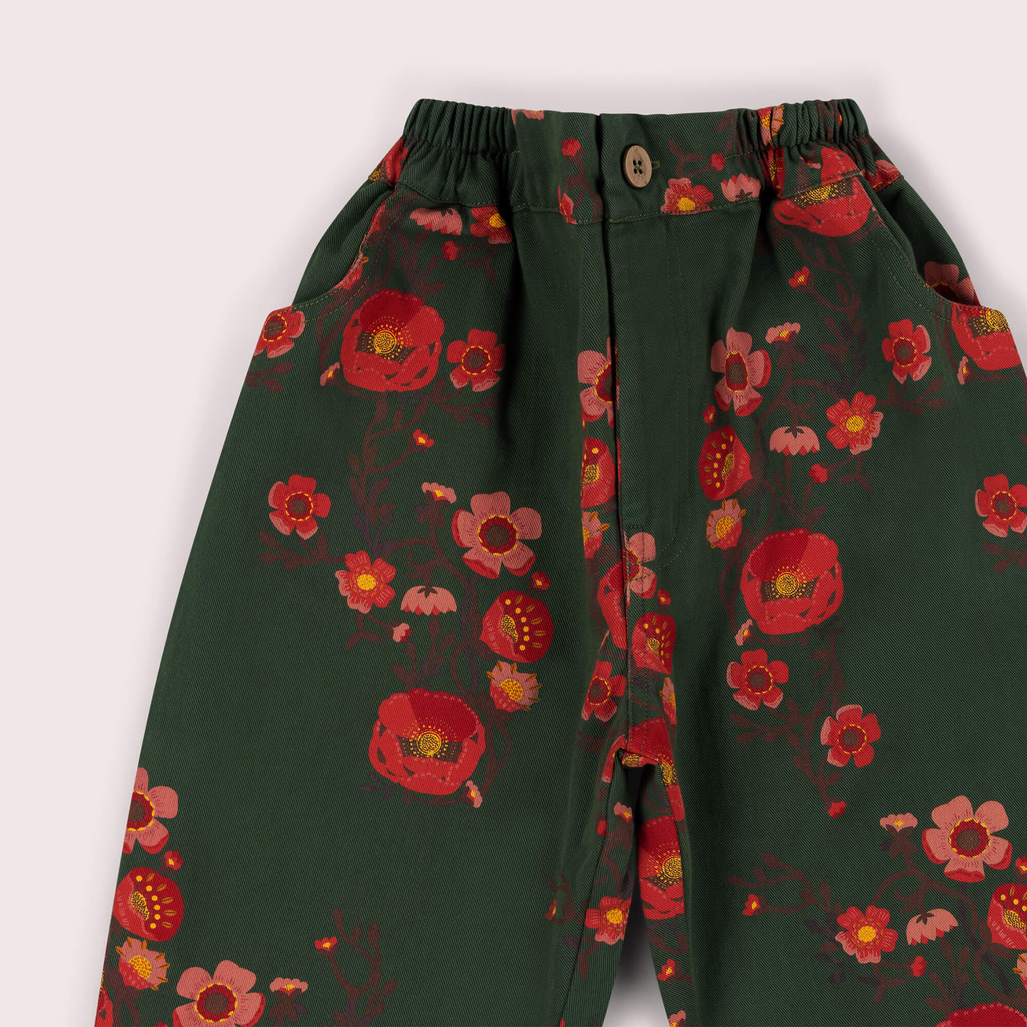 Olive Poppies Barrel Trousers Green / 7-8y