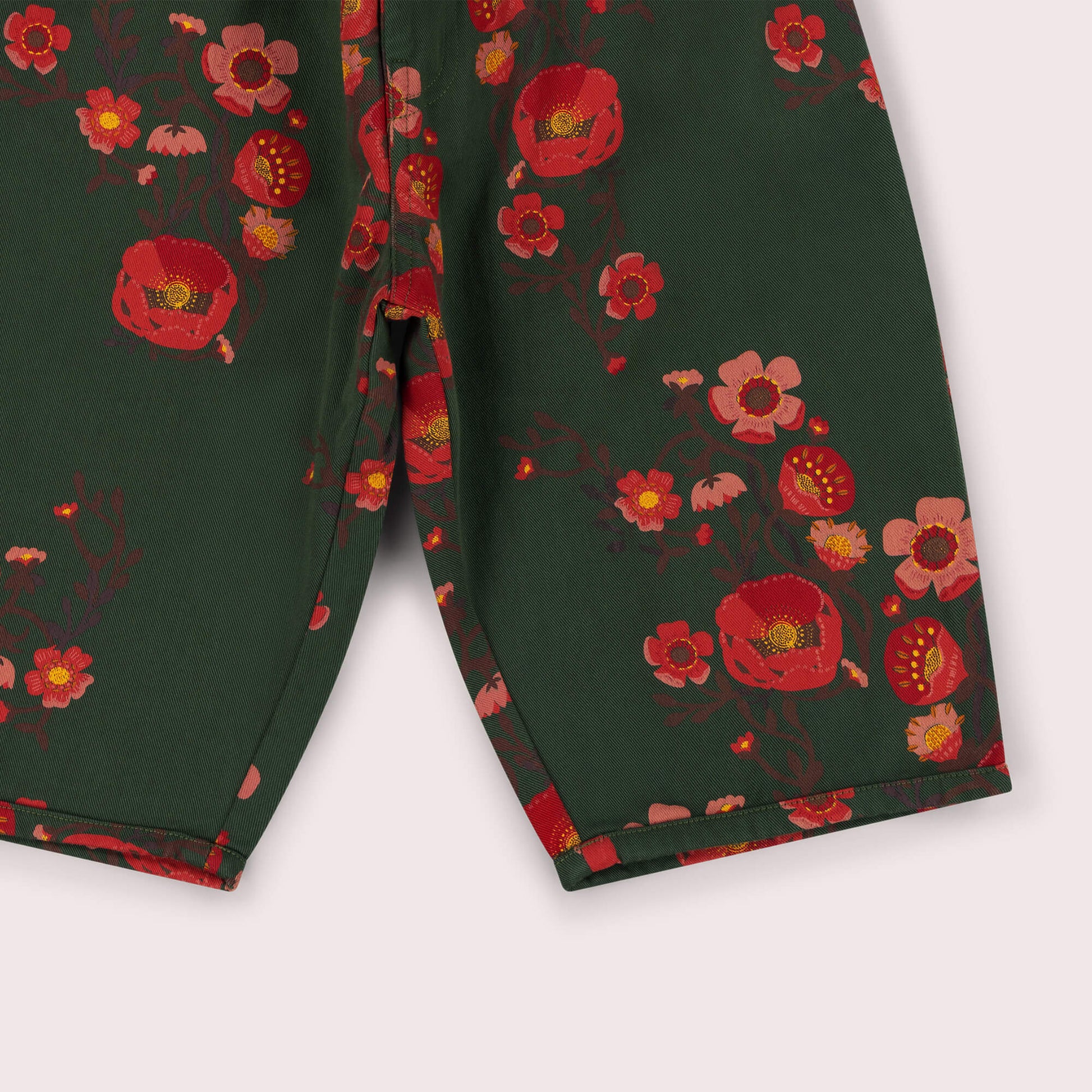 Olive Poppies Barrel Trousers Green / 7-8y