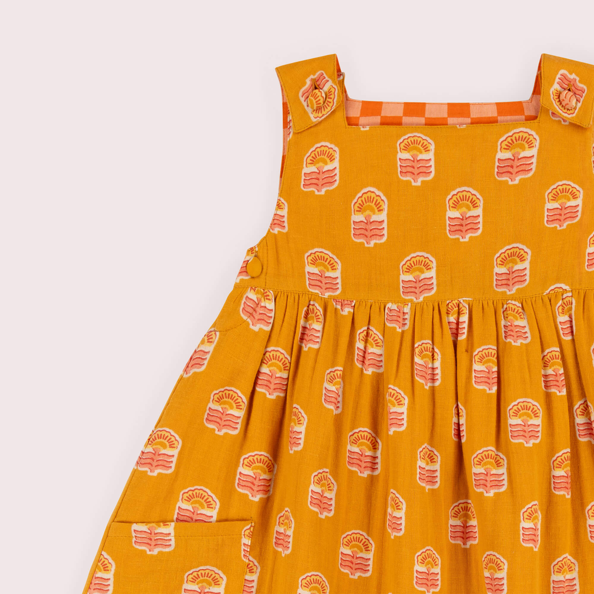 Golden Flowers Reversible Pinny Dress Gold / 7-8y