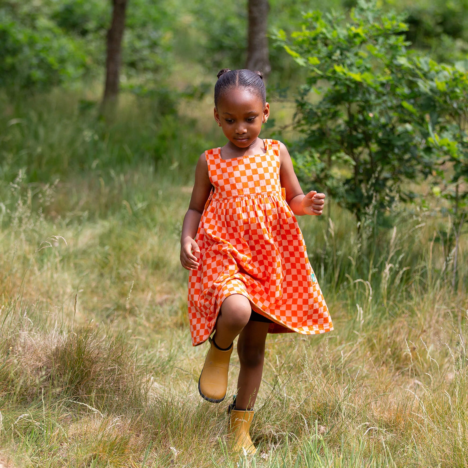 Golden Flowers Reversible Pinny Dress Gold / 7-8y