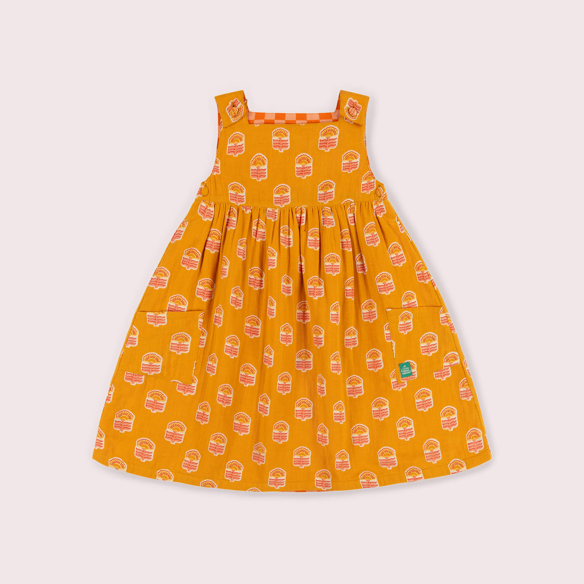 Golden Flowers Reversible Pinny Dress Gold / 7-8y