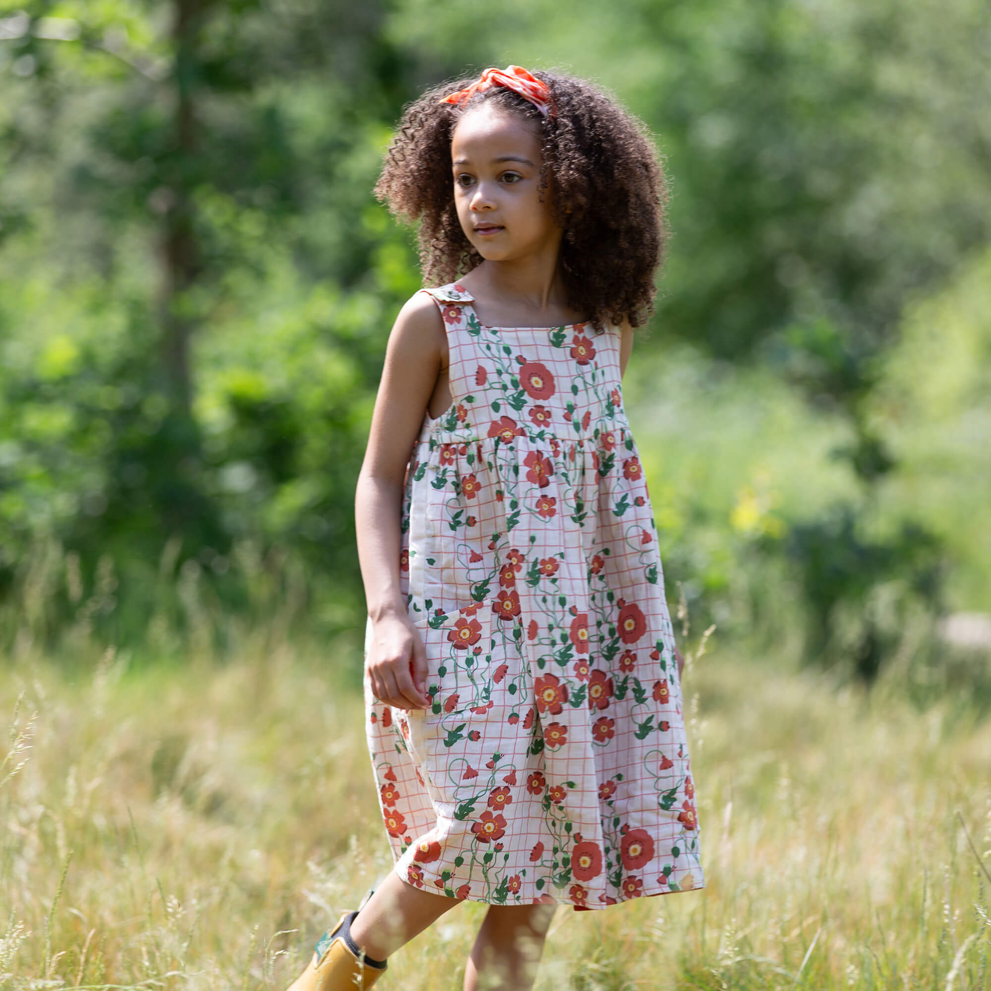 Cream Wild Poppies Reversible Pinny Dress Cream / 7-8y