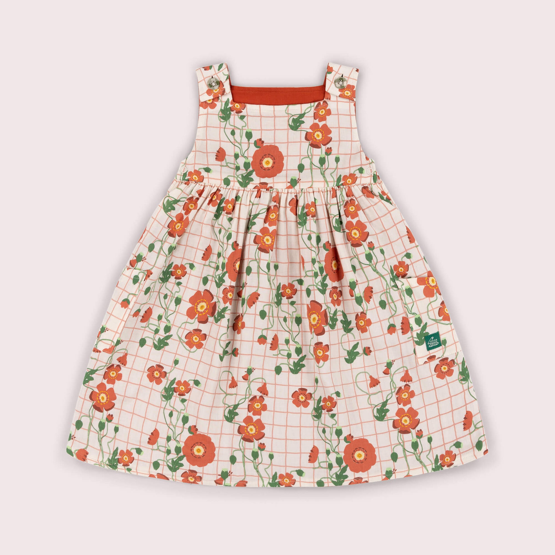 Cream Wild Poppies Reversible Pinny Dress Cream / 7-8y