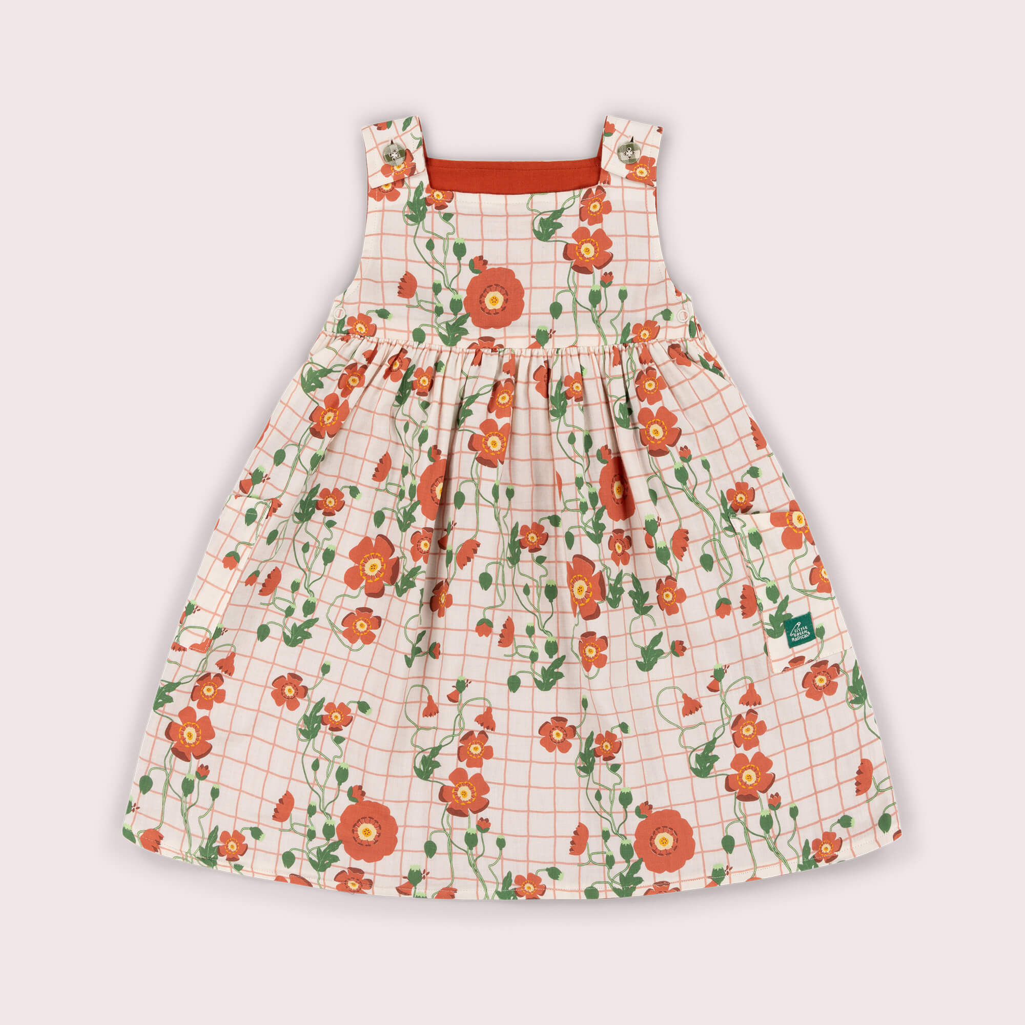 Cream Wild Poppies Reversible Pinny Dress Cream / 7-8y