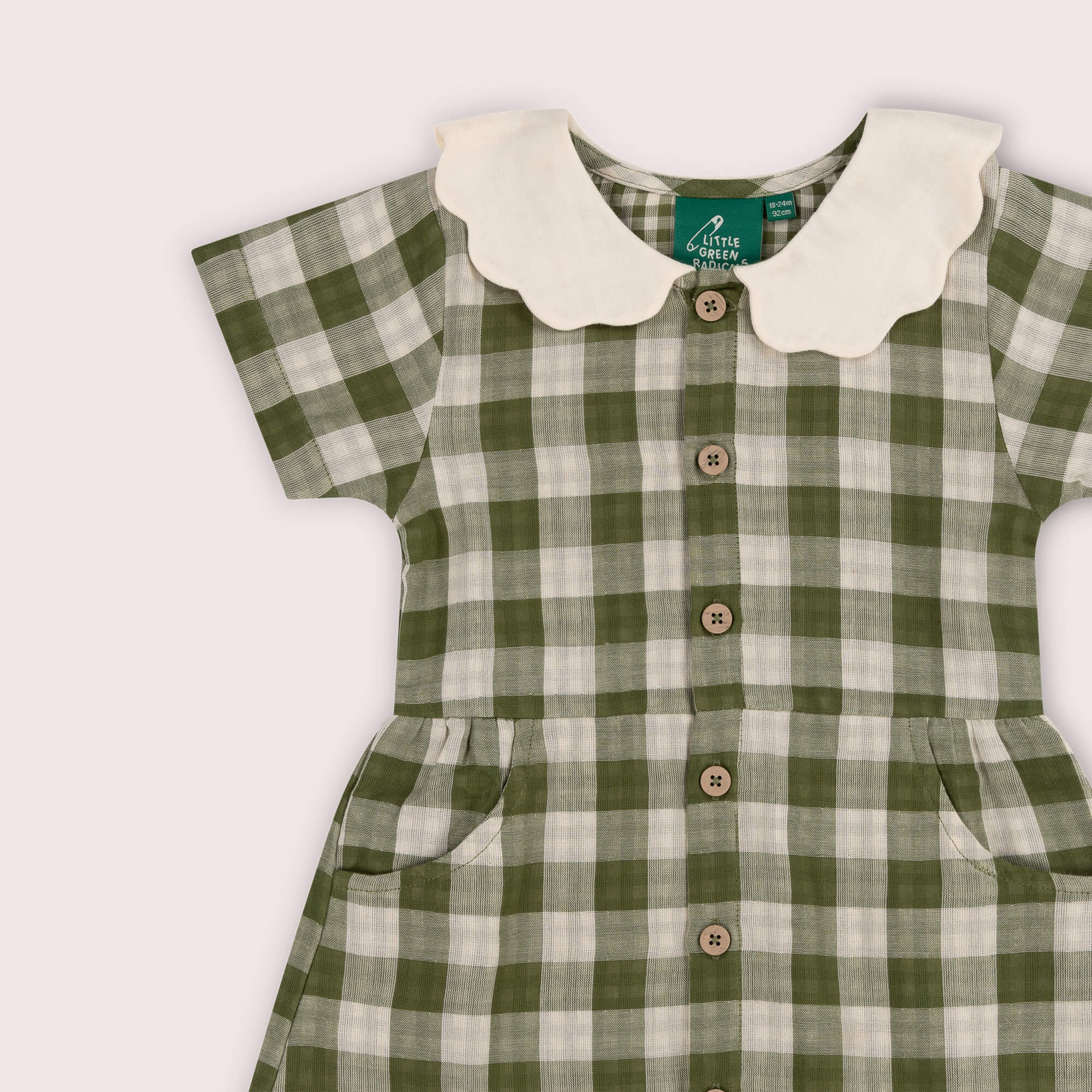 Chive Green Check Button Through Short Sleeve Dress Green / 7-8y