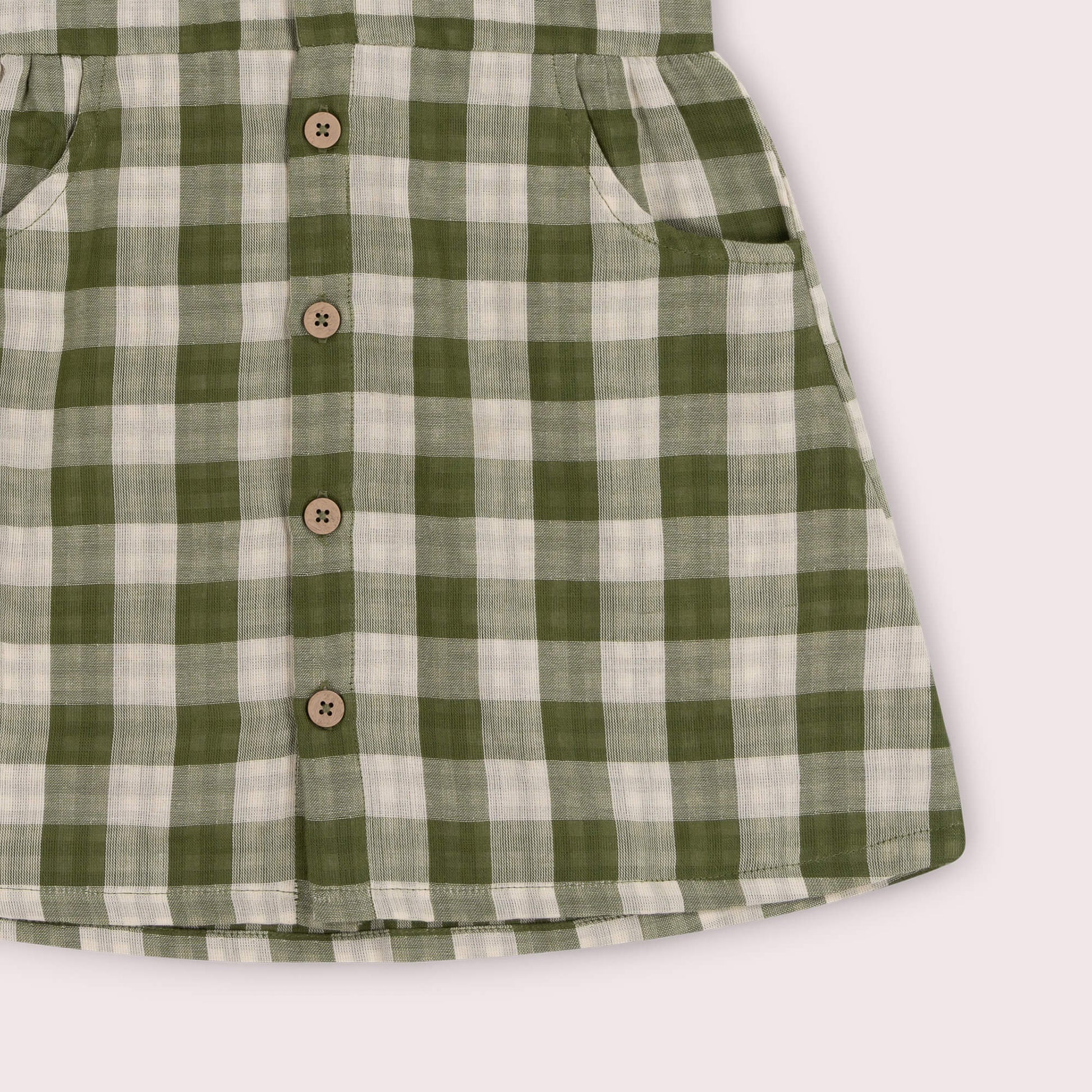 Chive Green Check Button Through Short Sleeve Dress Green / 7-8y
