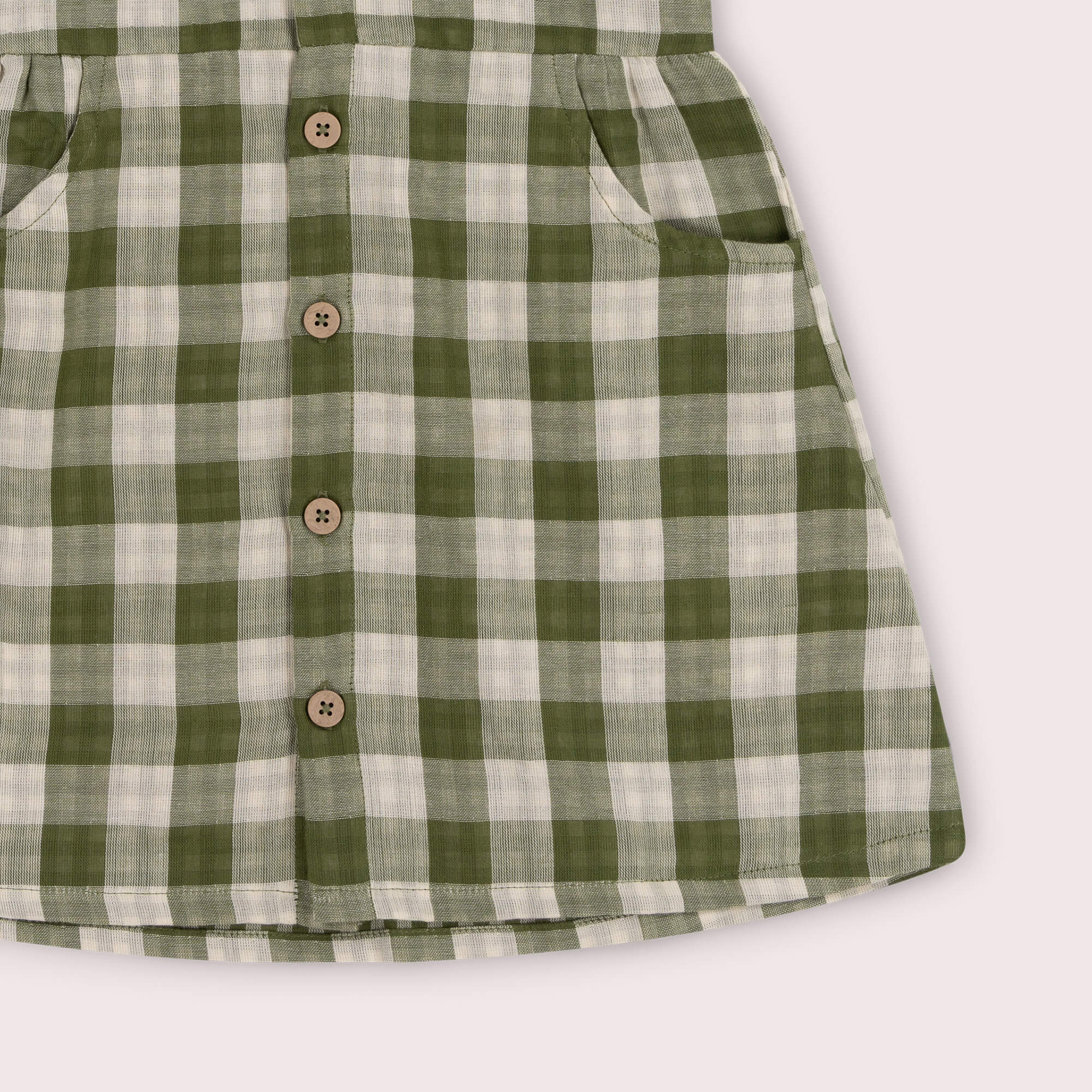 Chive Green Check Button Through Short Sleeve Dress Green / 7-8y