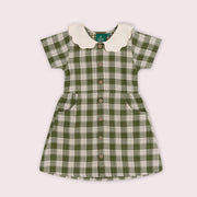 Chive Green Check Button Through Short Sleeve Dress Green / 7-8y