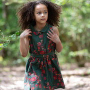 Olive Poppies Pinafore Button Dress Green / 7-8y