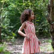 Sunset Red Striped Pinafore Button Dress Red / 7-8y
