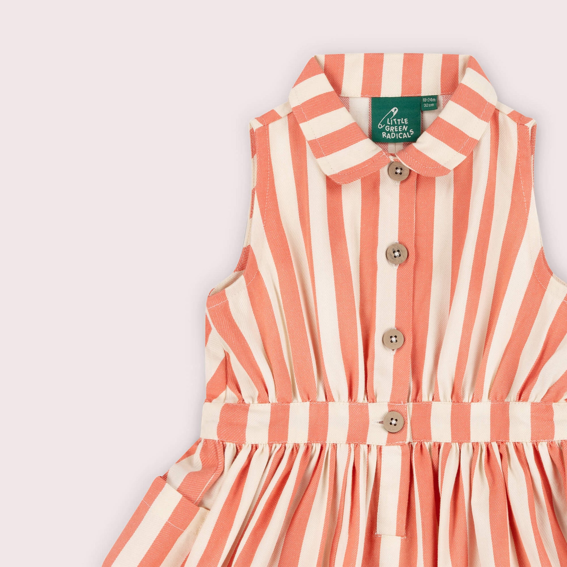 Sunset Red Striped Pinafore Button Dress Red / 7-8y