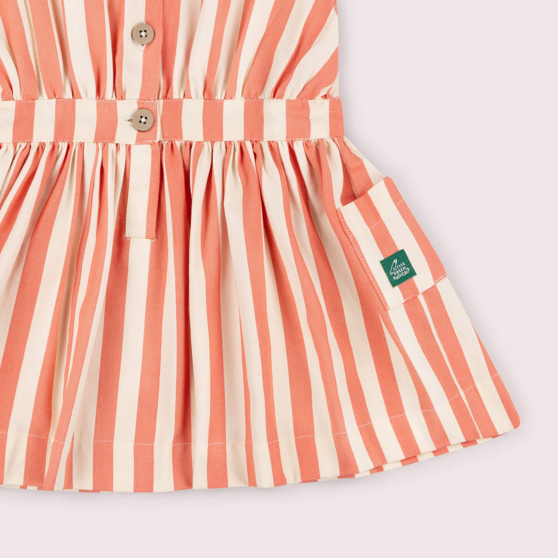 Sunset Red Striped Pinafore Button Dress Red / 7-8y