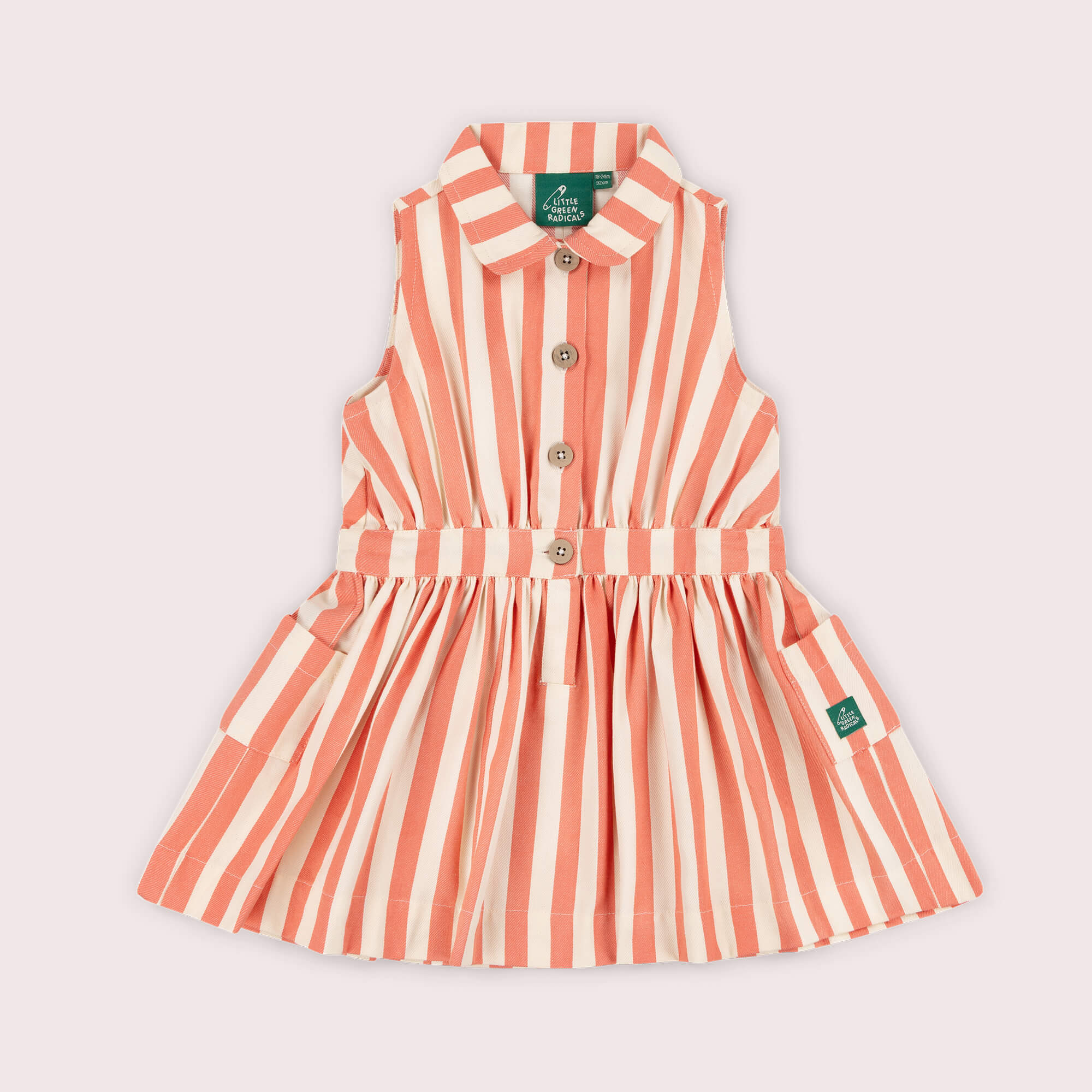 Sunset Red Striped Pinafore Button Dress Red / 7-8y