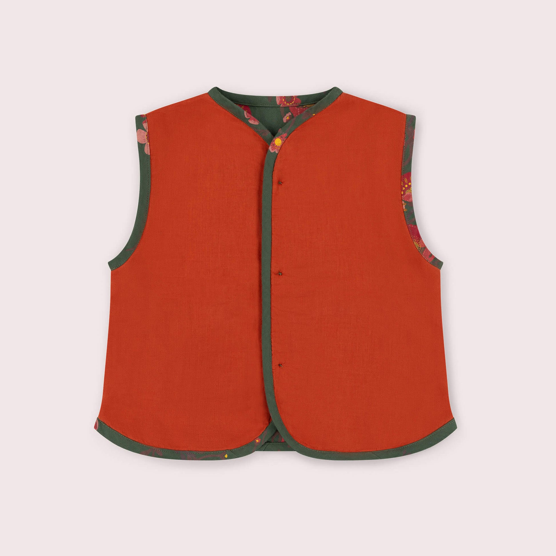 Olive Poppies Spring Gilet Green / 7-8y