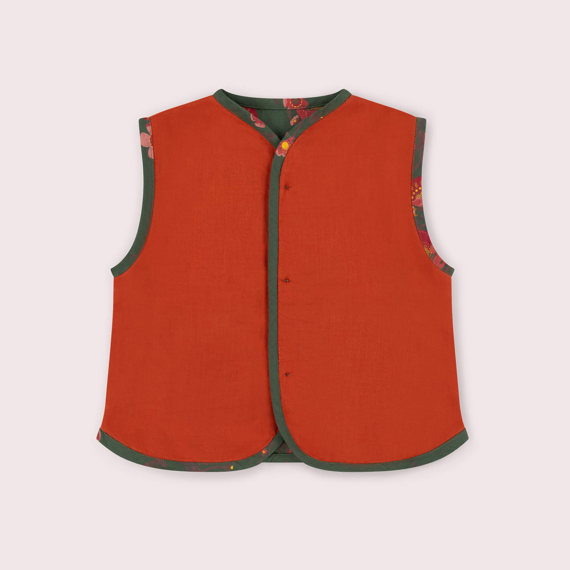 Olive Poppies Spring Gilet Green / 7-8y