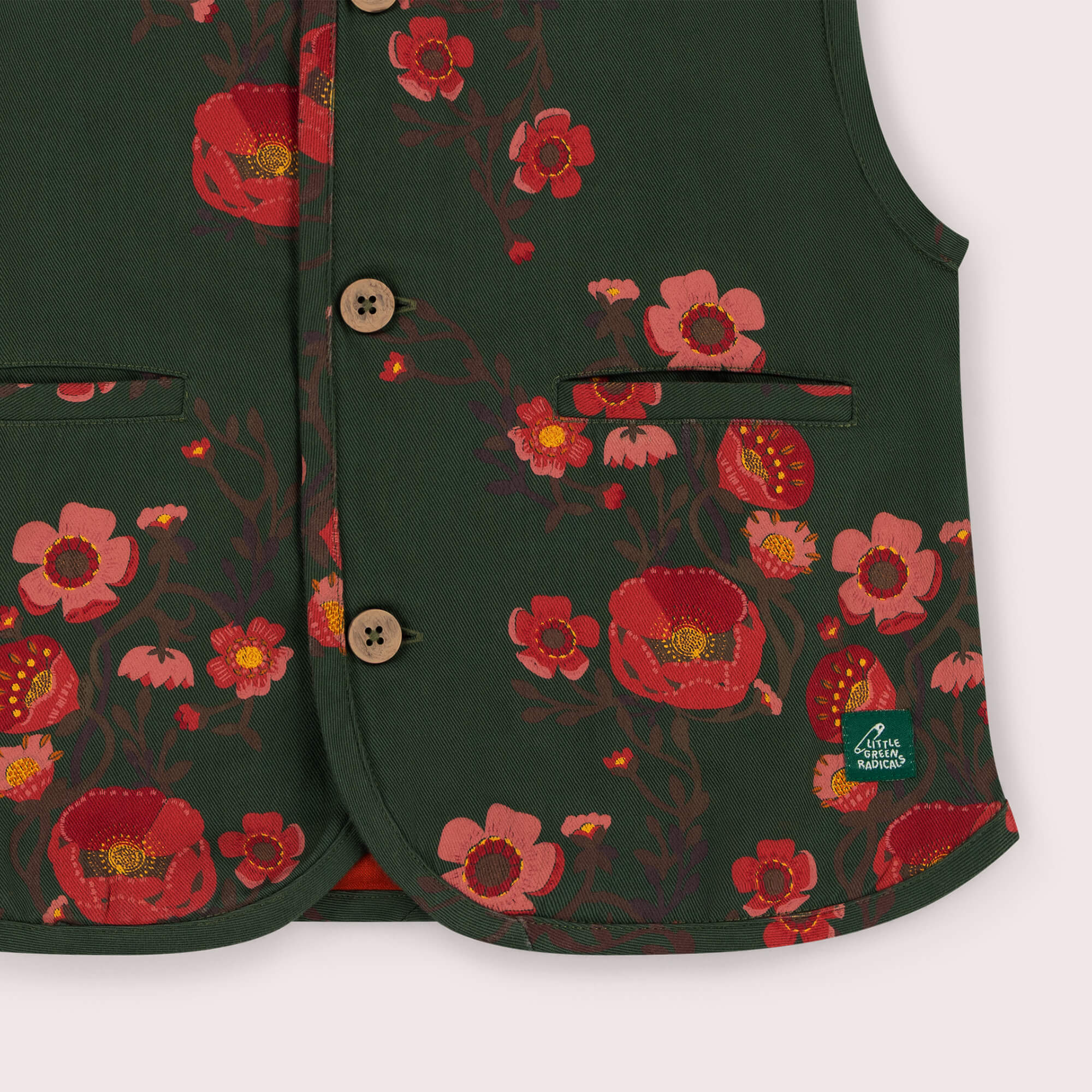 Olive Poppies Spring Gilet Green / 7-8y