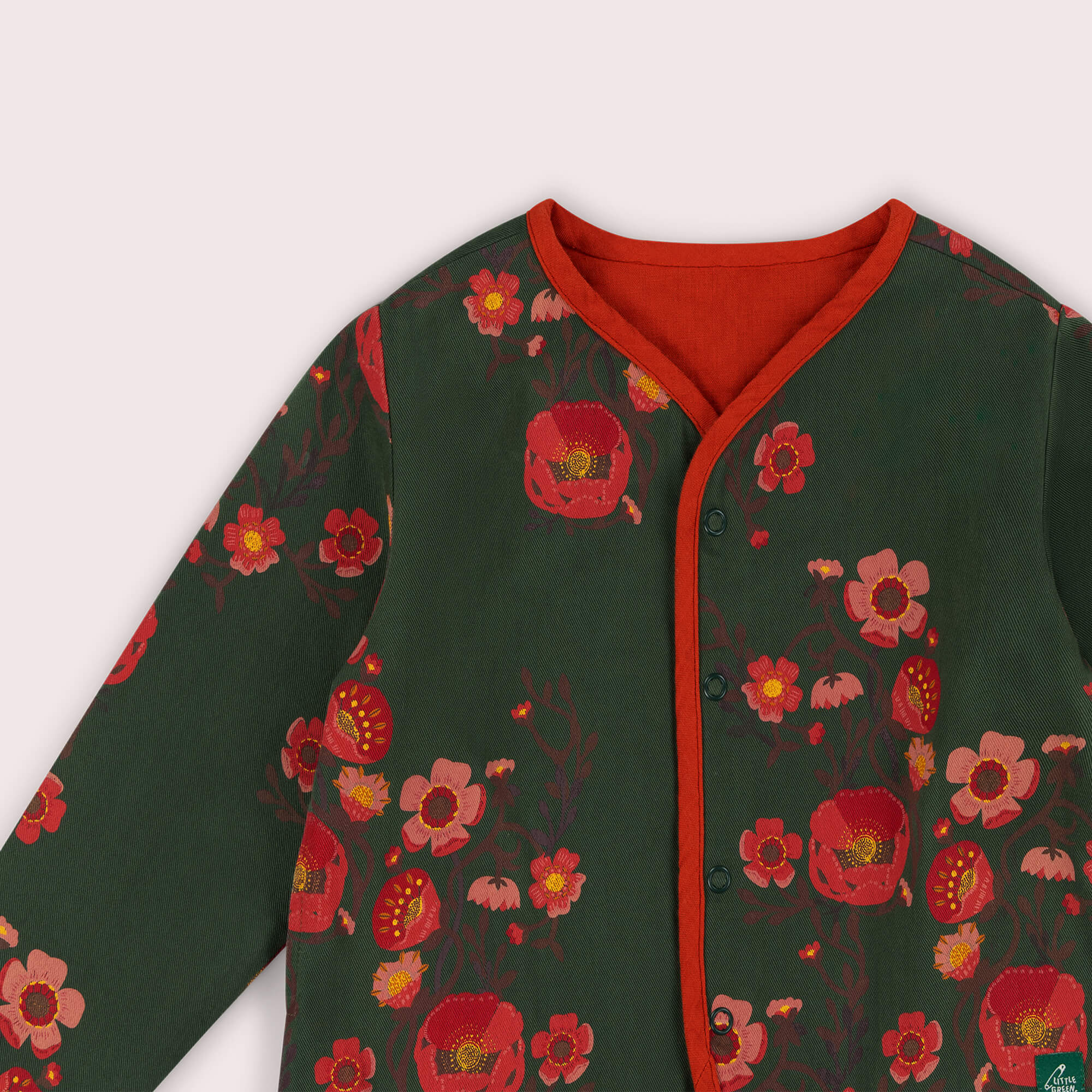 Olive Poppies Reversible Spring Jacket Green / 6-7y