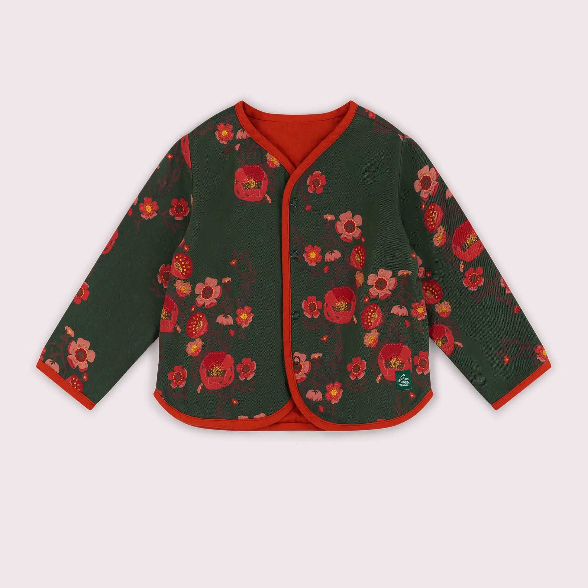 Olive Poppies Reversible Spring Jacket Green / 6-7y