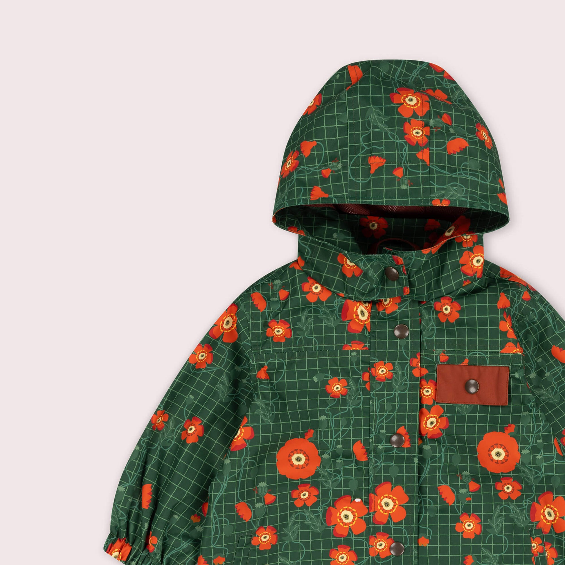 WIld Poppies Recycled Waterproof Raincoat Green / 7-8y