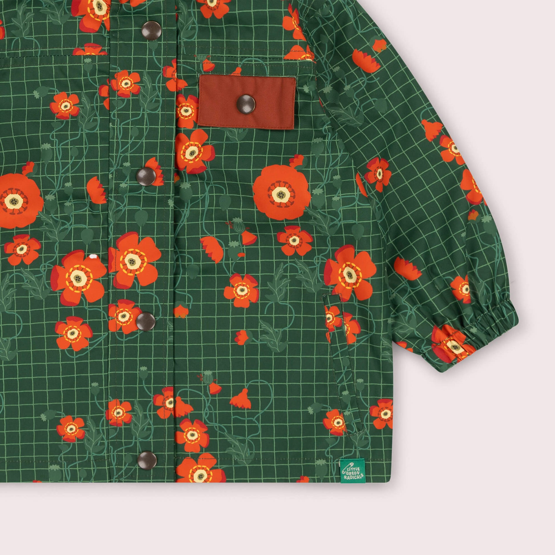 WIld Poppies Recycled Waterproof Raincoat Green / 7-8y