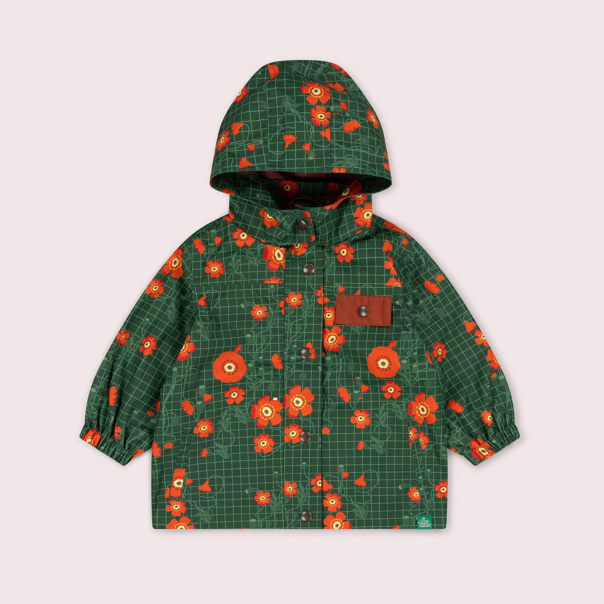 WIld Poppies Recycled Waterproof Raincoat Green / 7-8y