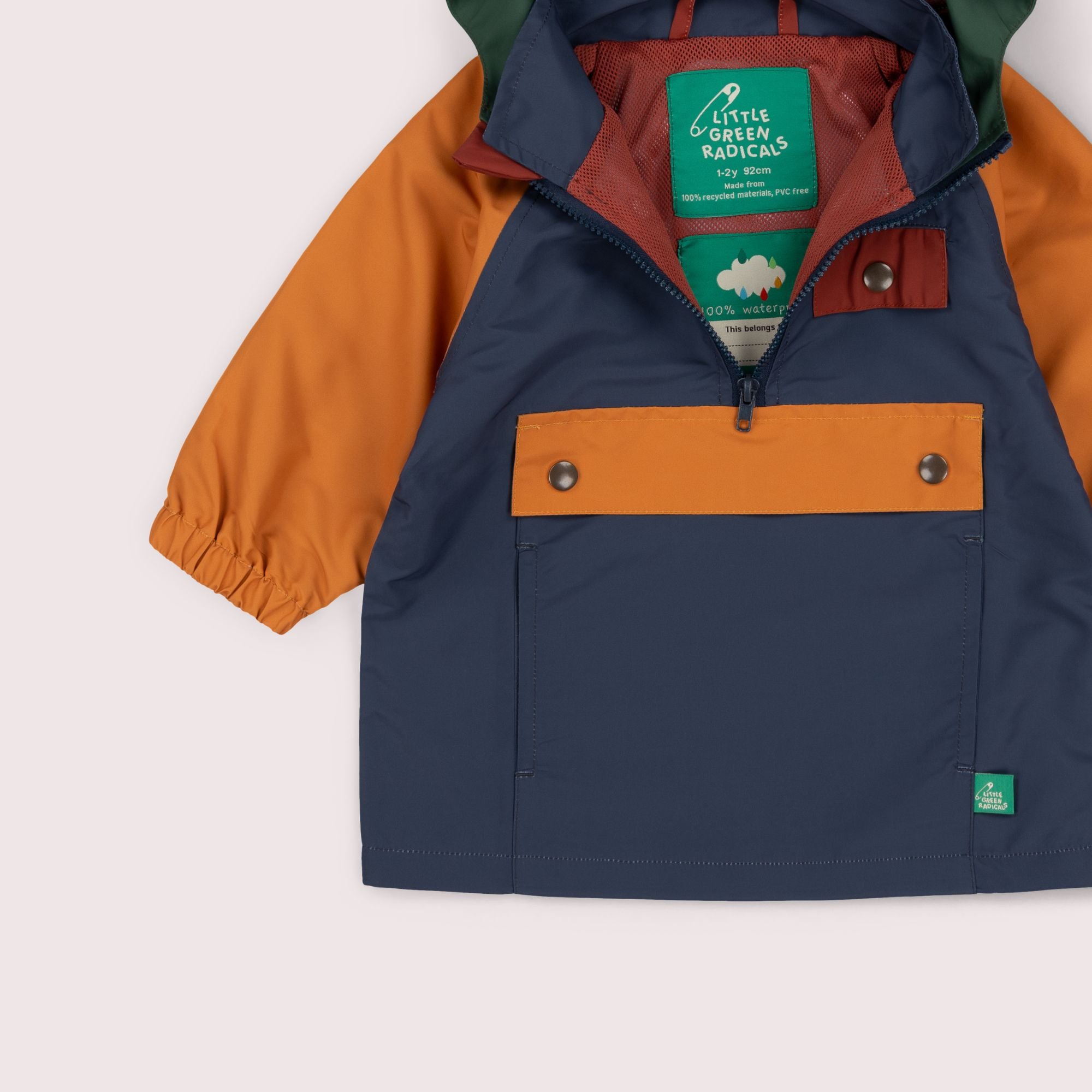 Navy Colour Block Recycled Waterproof Pullover Anorak
